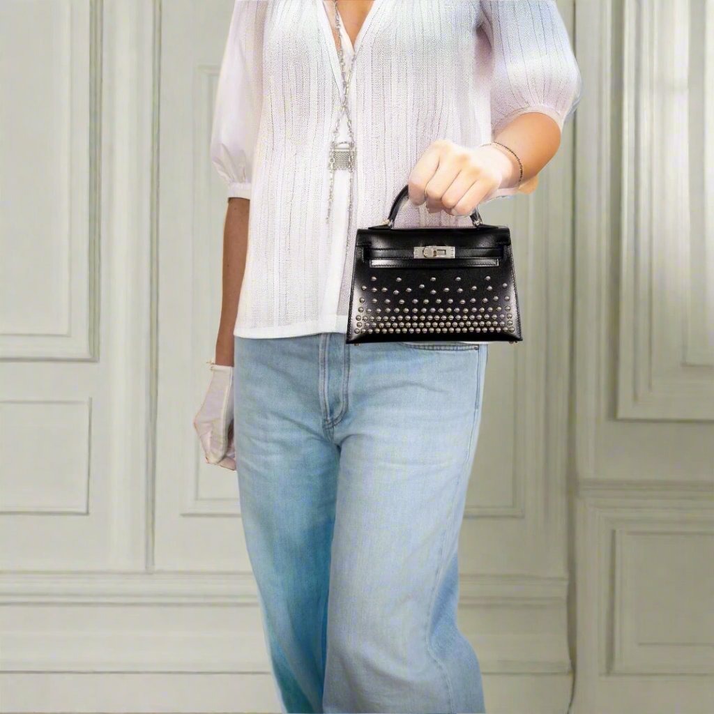 Hermès Clouté Mini Kelly 20 Studded Black Box Palladium Hardware、mySite、garminoutage.com