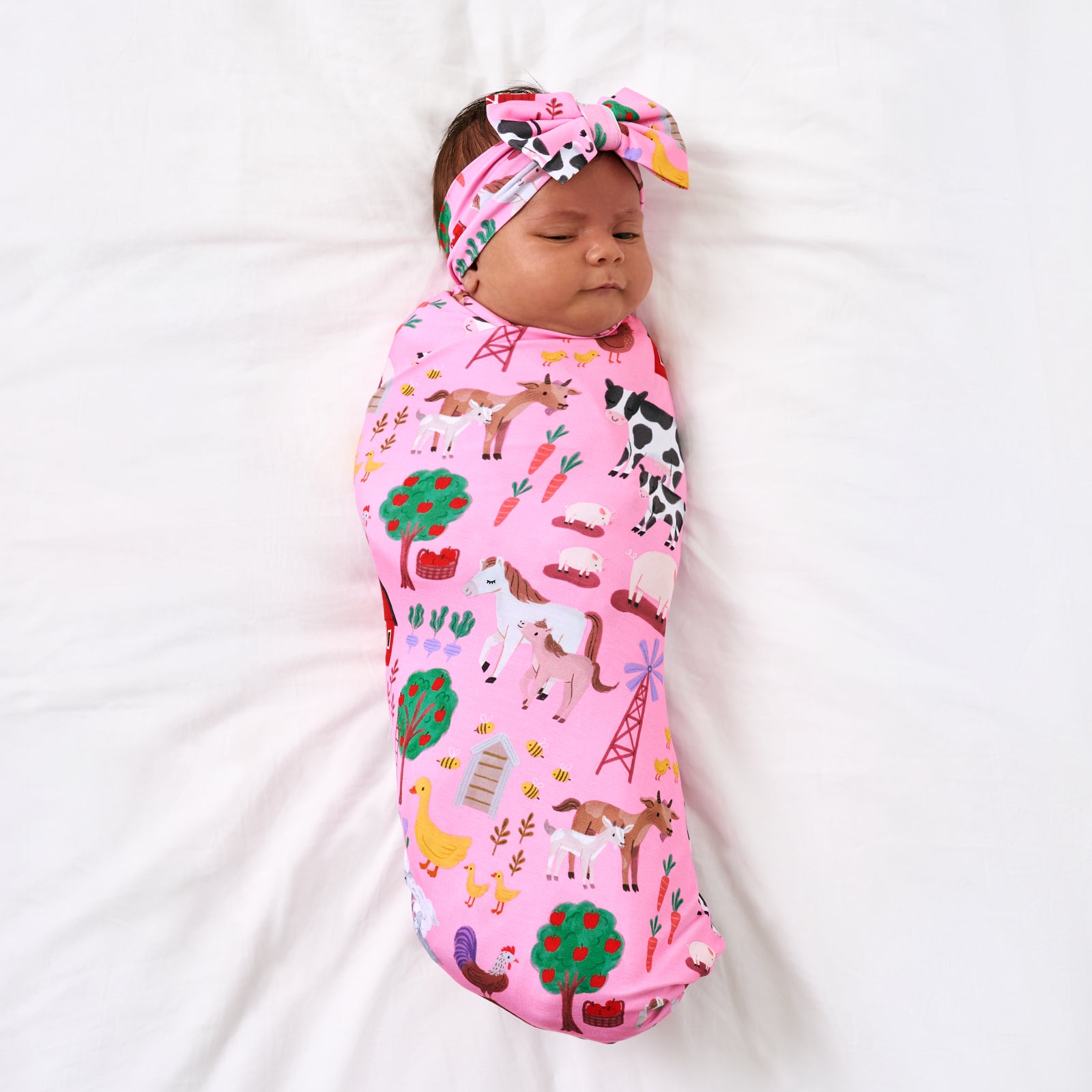 Pink Farm Fam Swaddle & Luxe Bow Headband Set、mySite、g9winljtr