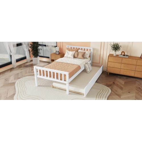 Twin Bed with Trundle, Platform Bed Frame with Headboard and Footboard, for Bedroom Small Living Space,No Box Spring Needed,Grey(New SKU:W504P148530)、、casual