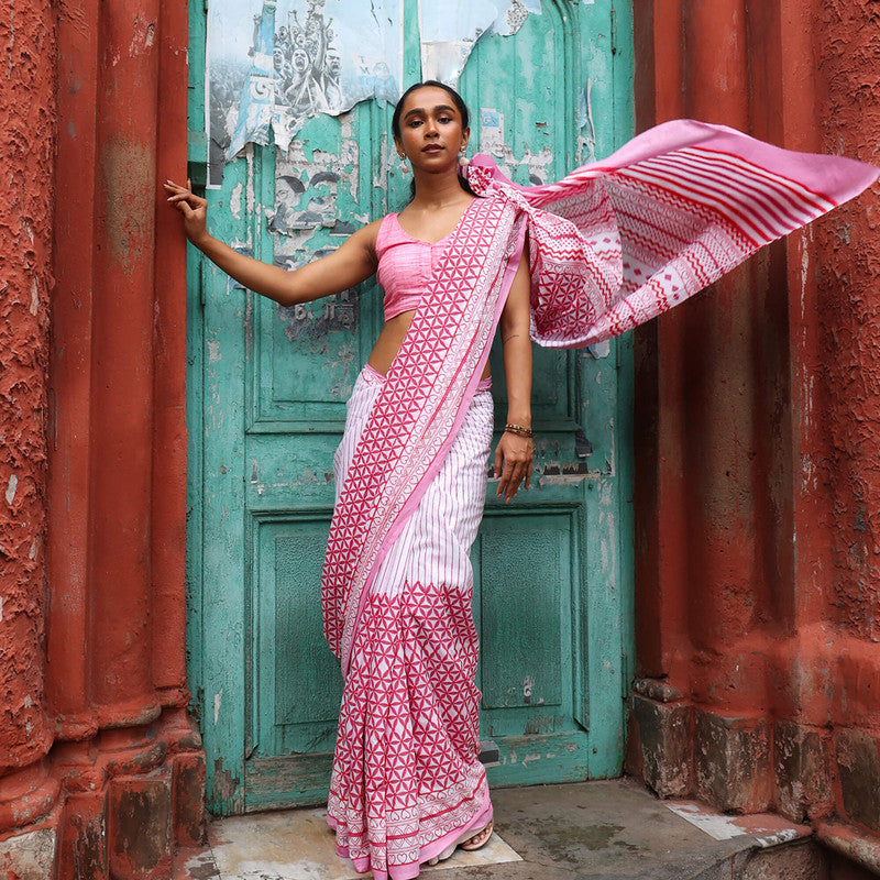 Cotton Saree | Hand Block Print | Multicolour、mySite、camillekostekn