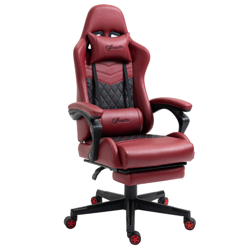 Vinsetto Racing Gaming Chair Diamond PU Leather Office Gamer Chair High Back Swivel Recliner with Footrest, Lumbar Support, Adjustable Height, Red、、casual