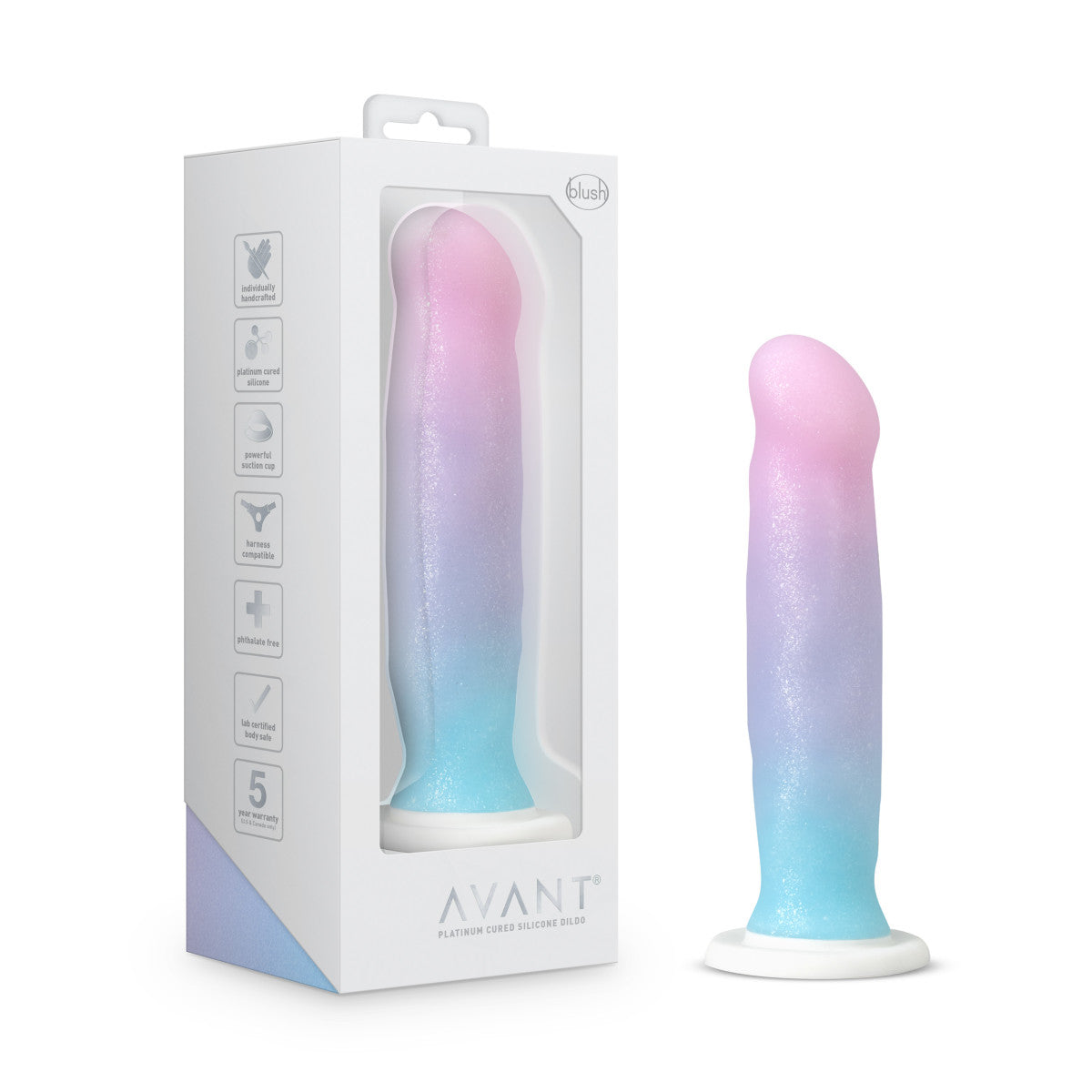 Avant By Blush® | Lucky D17: Artisan 8 Inch Dildo with Suction Cup Base - Elegantly Made with Smooth Ultrasilk® Purio™ Silicone、mySite、bottomscart