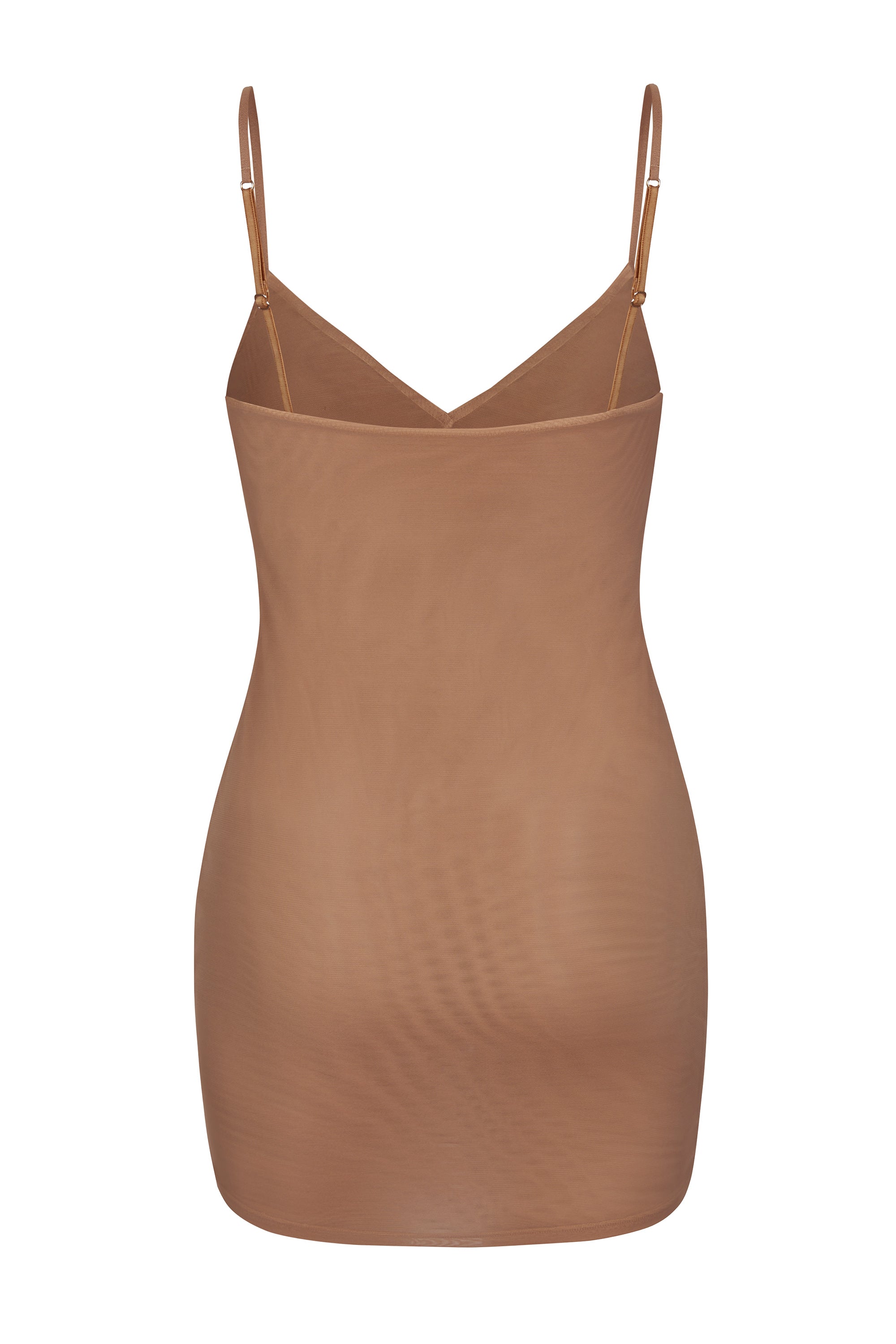 Soft Mesh V-Neck Mini Slip Dress in Honey、mySite、solidvoid