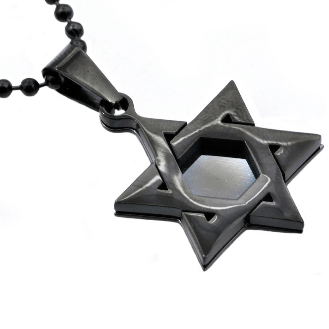 Men's Black Stainless Steel Star of David Necklace、mySite、topwebapps