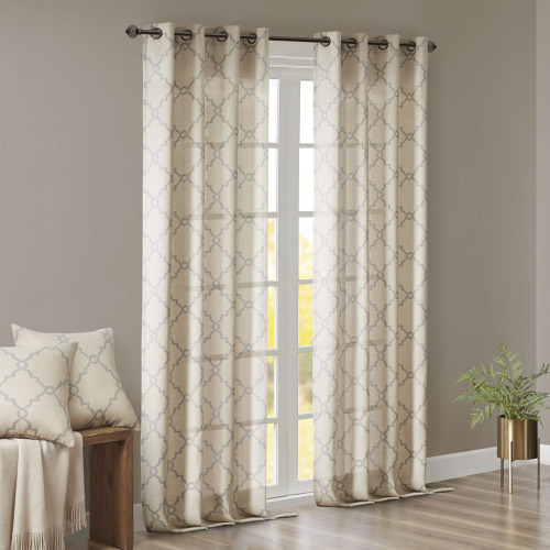 Fretwork Print Grommet Top Window Curtain Panel(Only 1 Pc Panel)、、eastwooduniform
