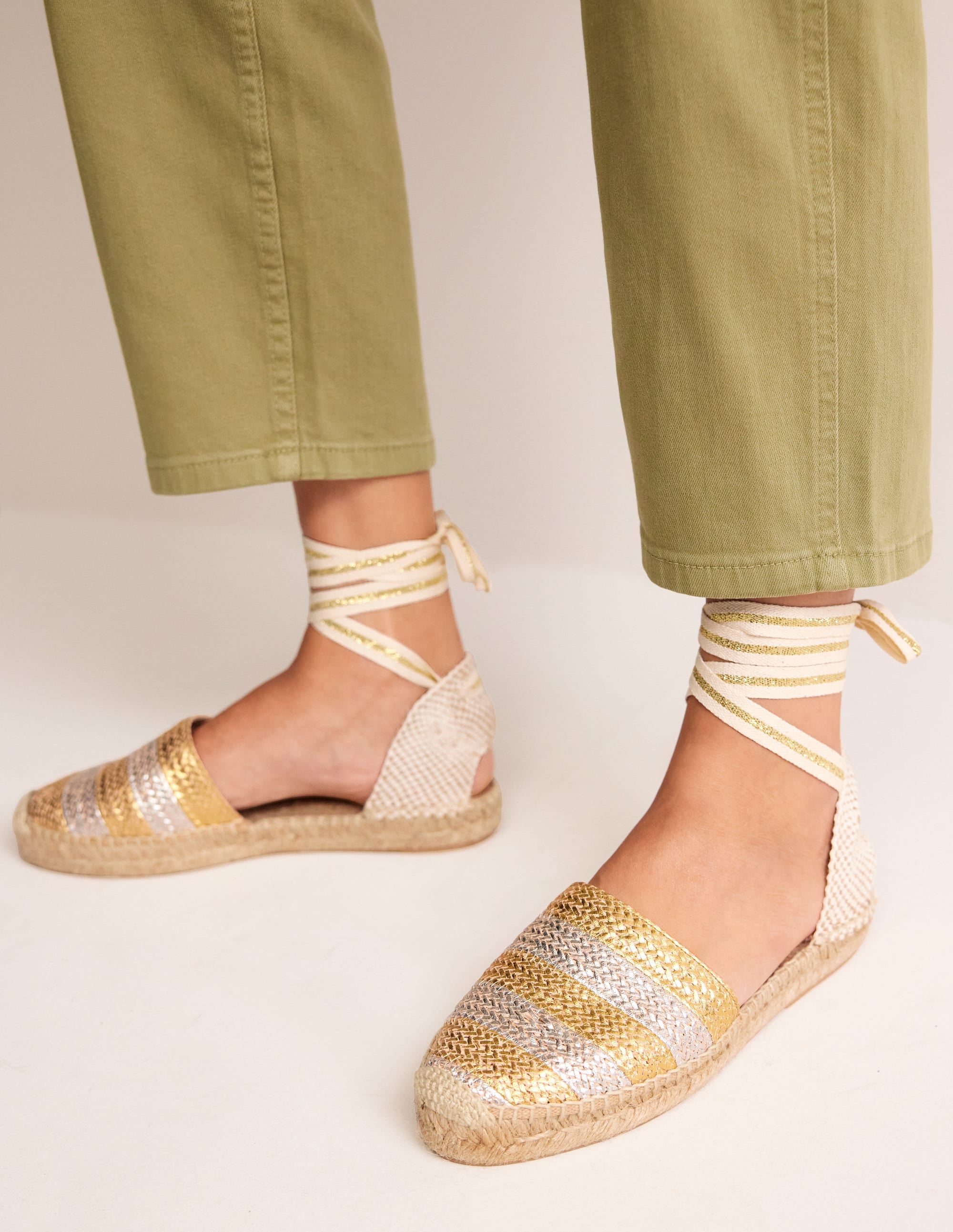  Ankle Tie Flat Espadrilles-Gold/ Silver、mySite、ashleygrahame