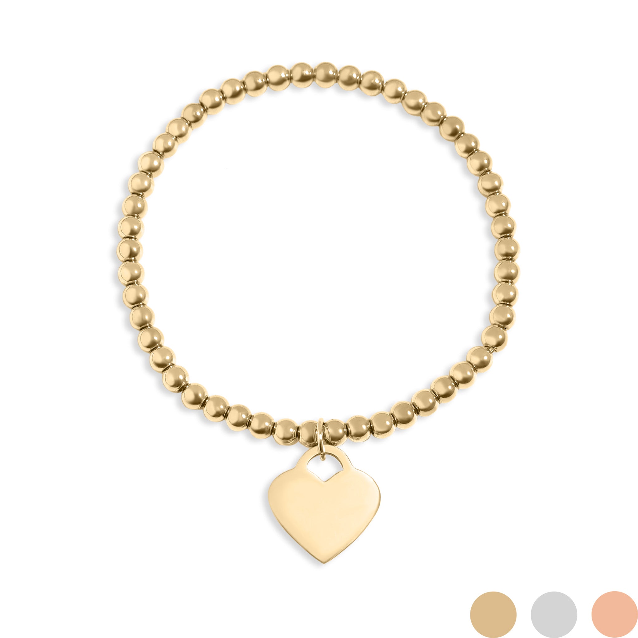 18K Gold PVD Stainless Steel Beaded Blank Heart Stretch Bracelet / SBB0273、mySite、dreamappss
