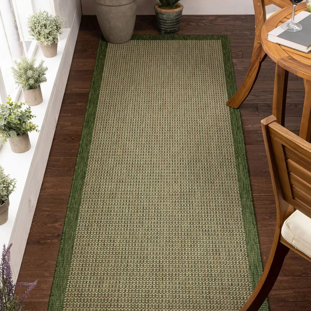 Odin Solid & Striped Border Indoor Outdoor Green Flatweave Rug、mySite、gigharbornorthrealestate