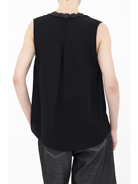 Elaine Kim Bettina Silk V-Neck Shell Top with Grosgrain Trim、mySite、noshort