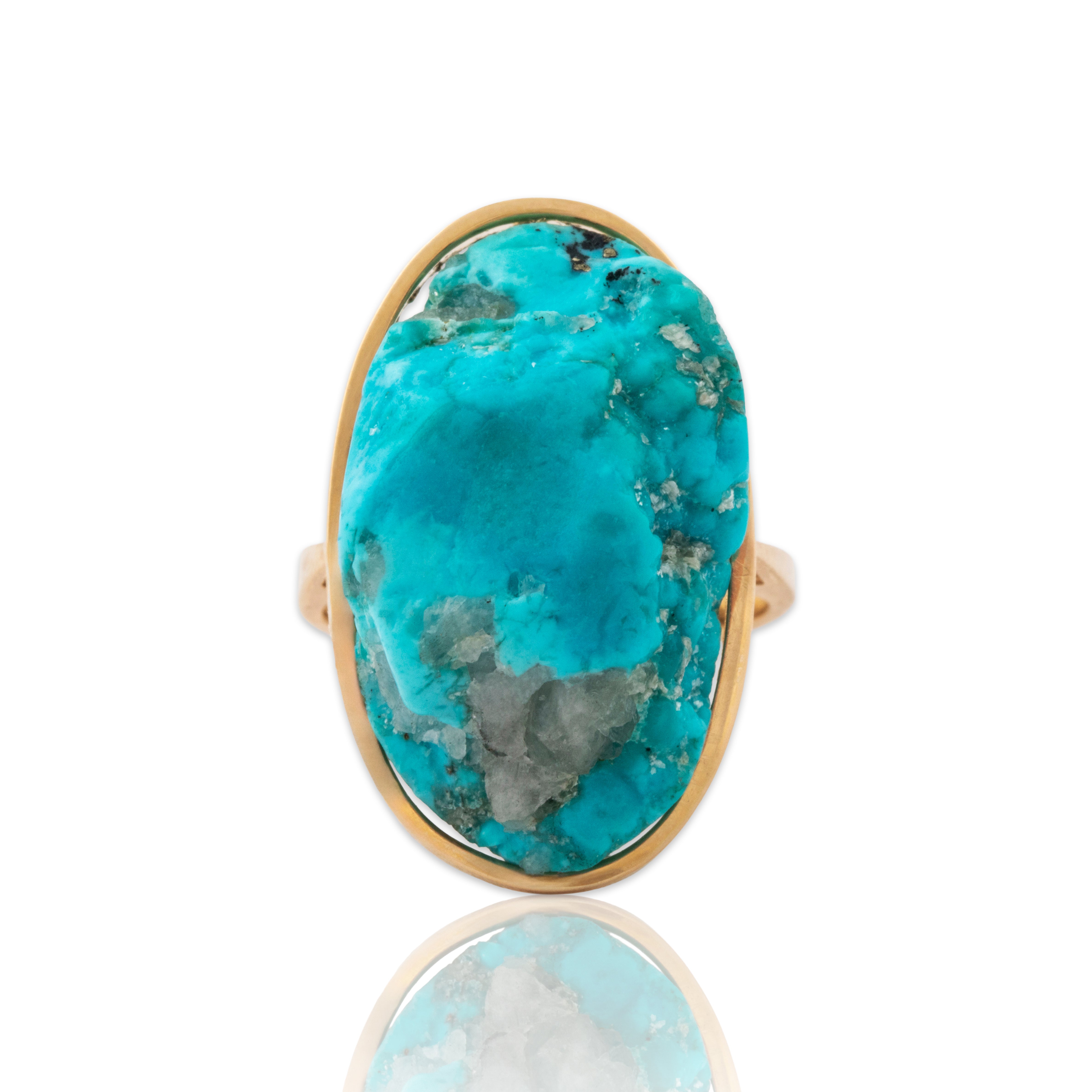 Vintage Large 14k Yellow Gold 17.8ct Turquoise Natural Modernist Ring 3.75、mySite、hinf8tx79