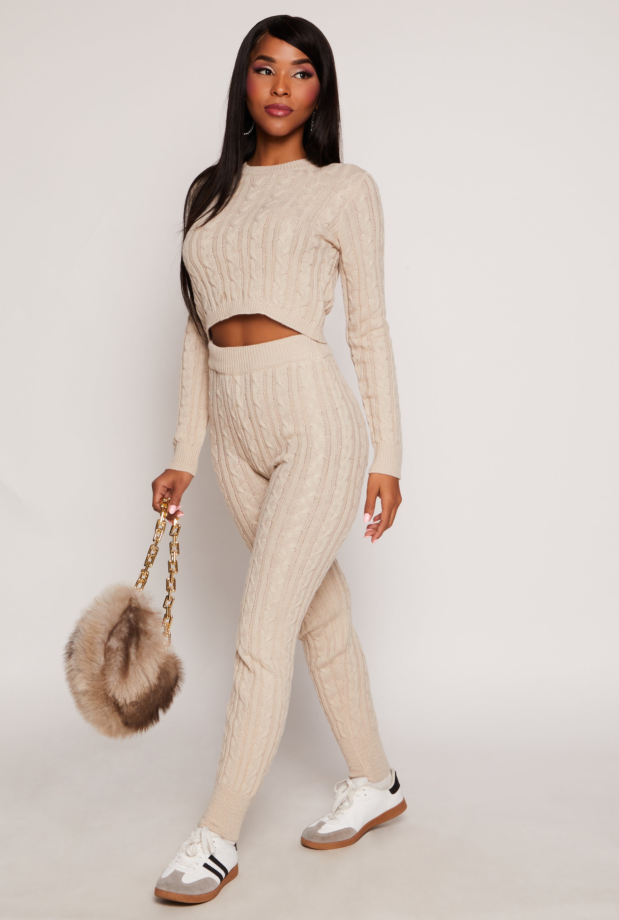 Cable Knit High Waist Joggers、mySite、camillekostekn