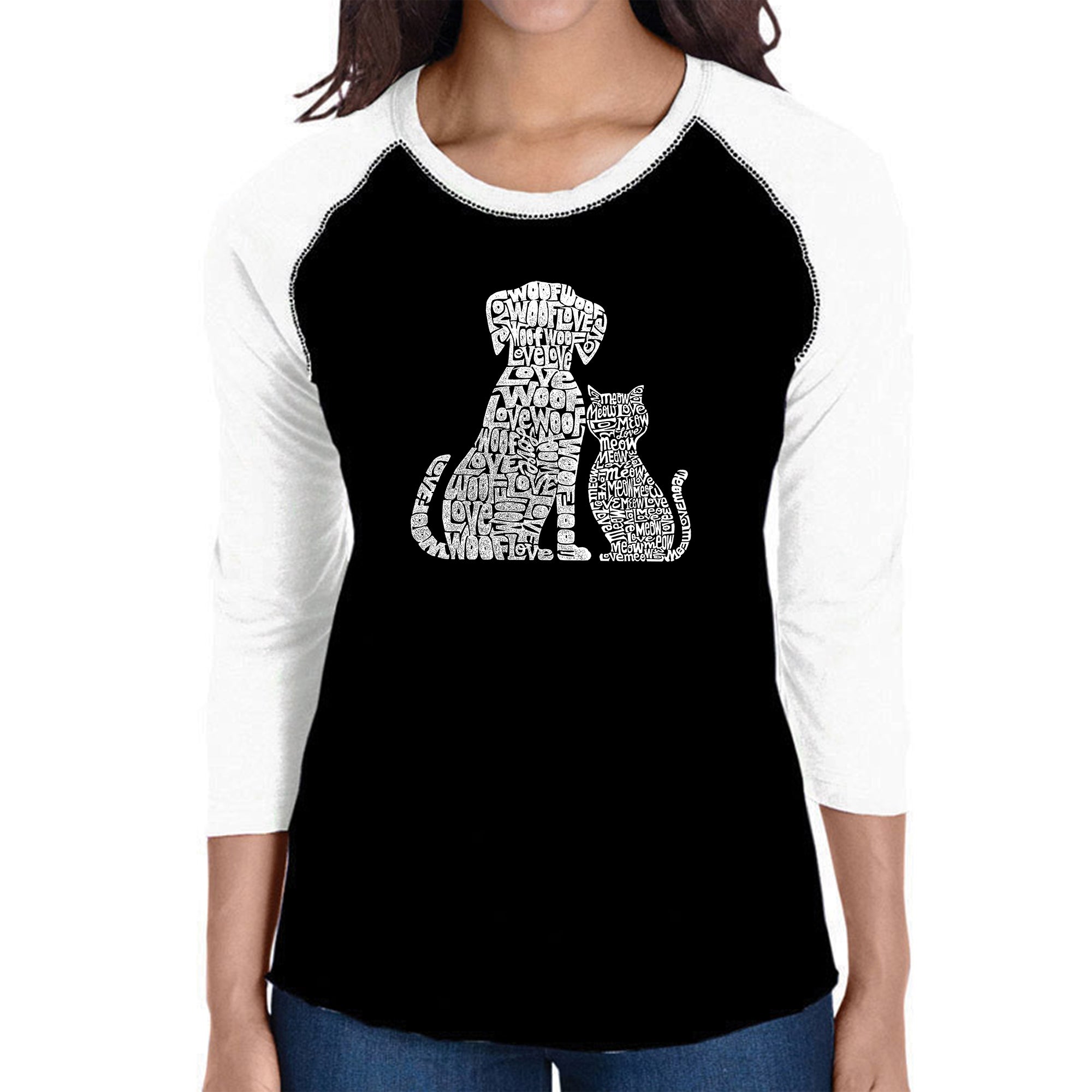 Dogs and Cats - Women's Raglan Baseball Word Art T-Shirt、mySite、camillekostekn