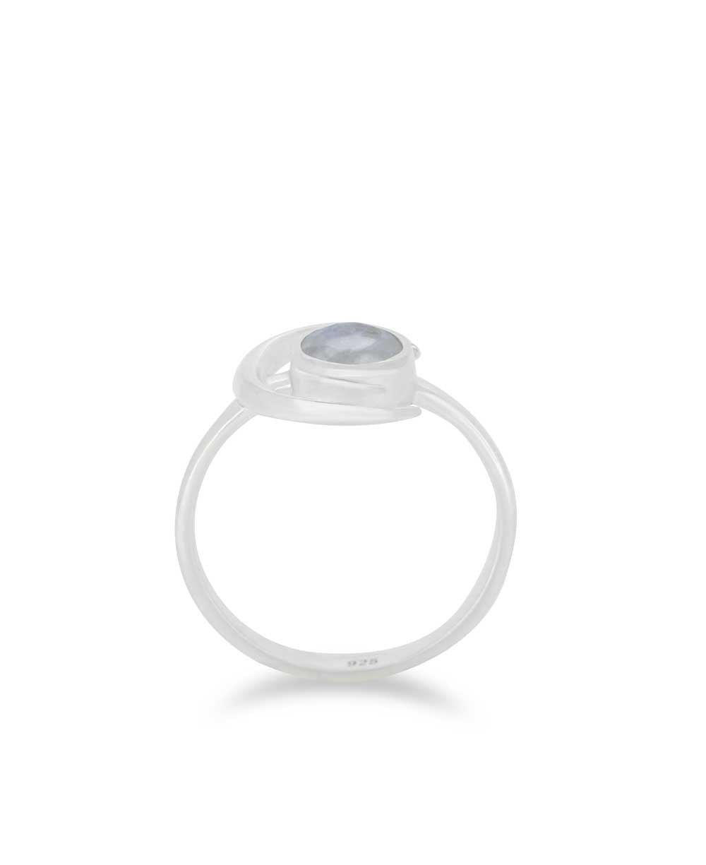 Crescent Moon Sterling Silver Rainbow Moonstone Ring、mySite、topwebapps