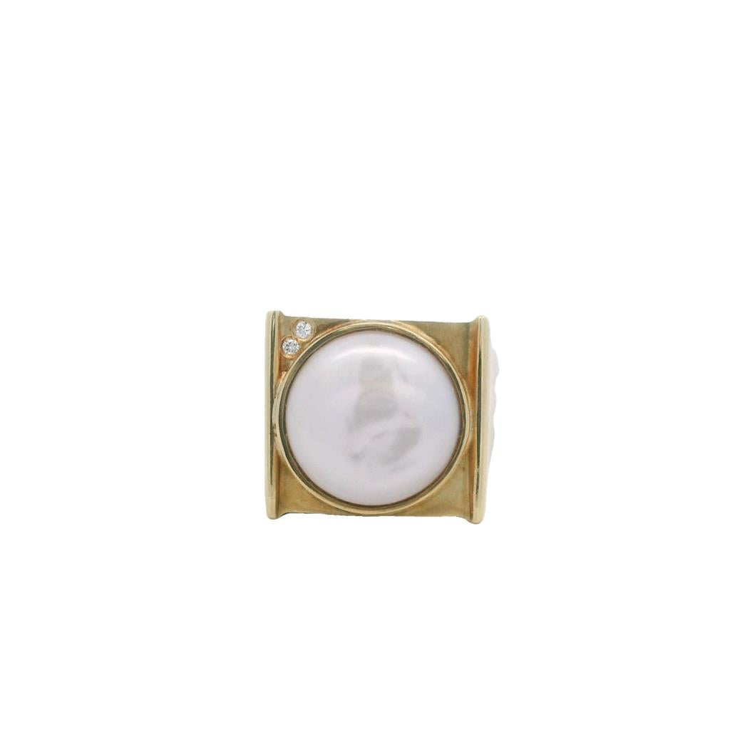  Estate 18K Yellow Gold Susan Sadler Freshwater Pearl Cocktail Ring
