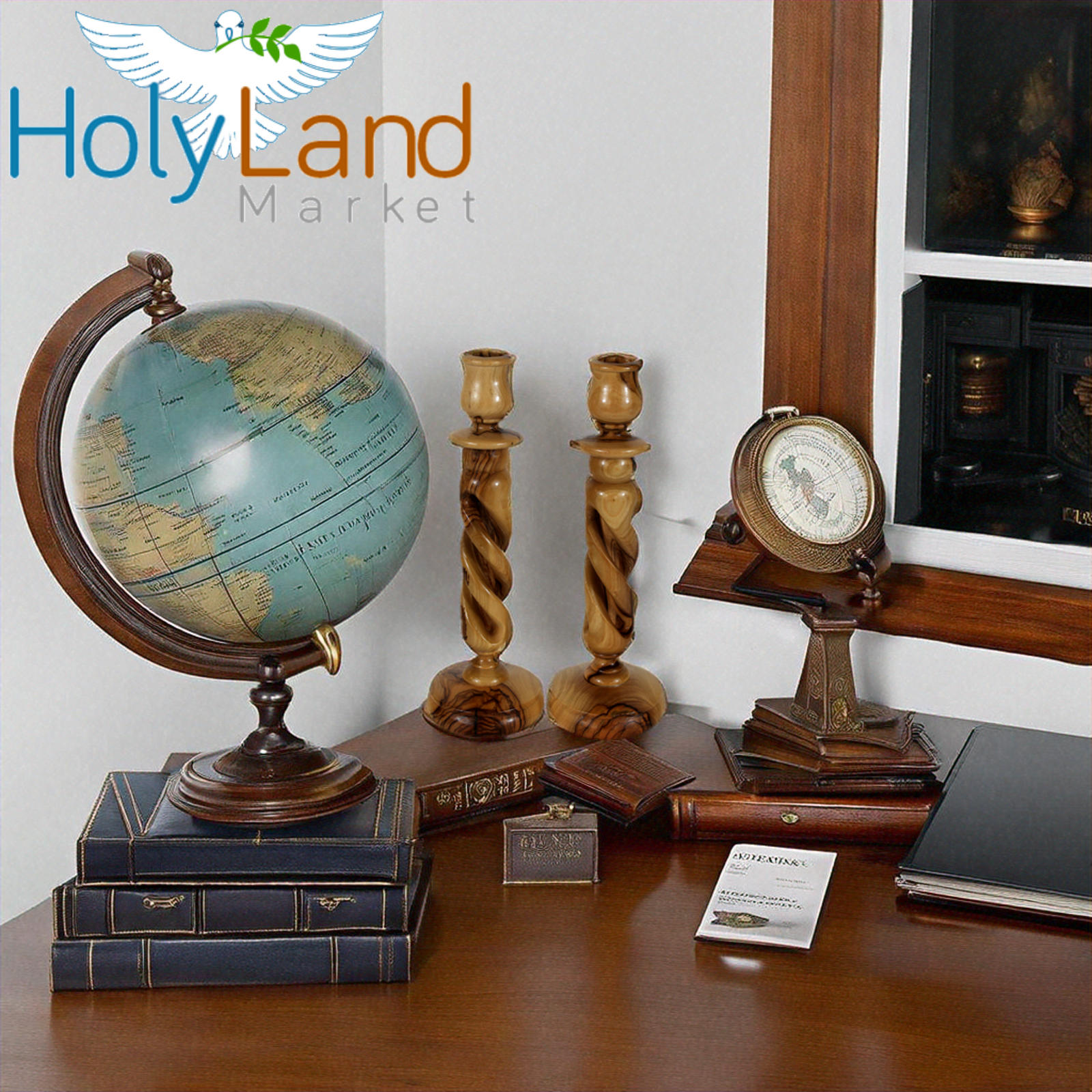  Holy Land Market Inspirational 9 Inches High Olive Wood Candle Holder Sticks - Hand Carved Taper Candle Holders from Bethlehem - High Quality by Christian Family - Natural Swirl Grain Detail、mySite、elrpsem3k