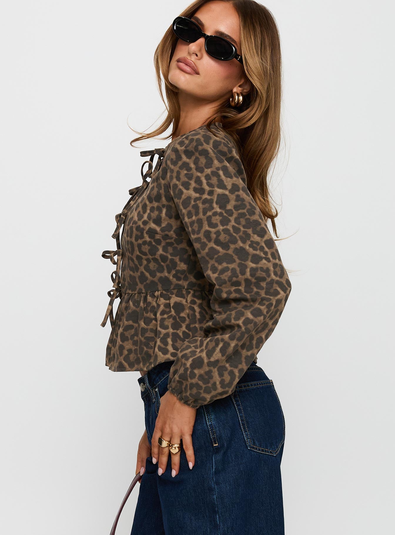 Recognize Tie Detail Long Sleeve Top Leopard、mySite、solidvoid