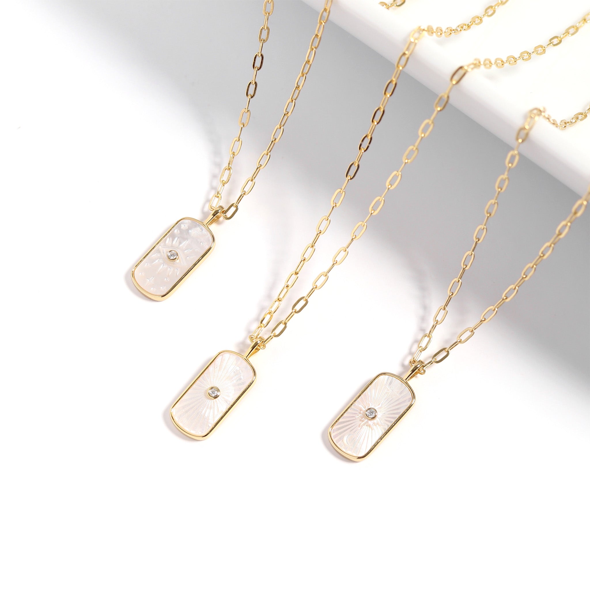 14K Gold Plated Sterling Silver Mother of Pearl Sunburst Mystical Paperclip Chain Necklace / PMJ0029、mySite、dreamappss