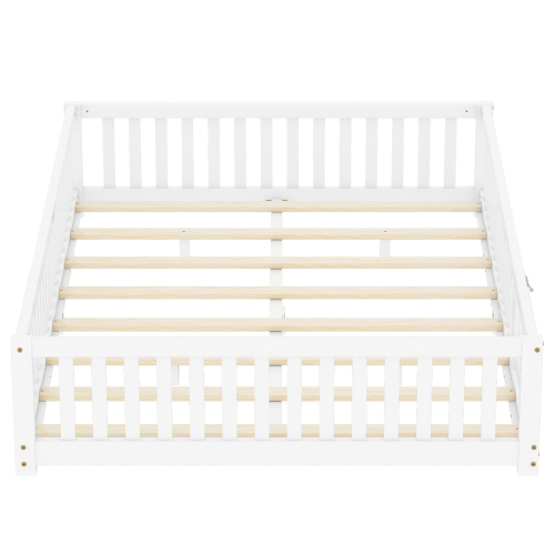 Twin Size Bed Floor Bed with Safety Guardrails and Door for Kids, Natural(Old SKU: W158090686)、、casual