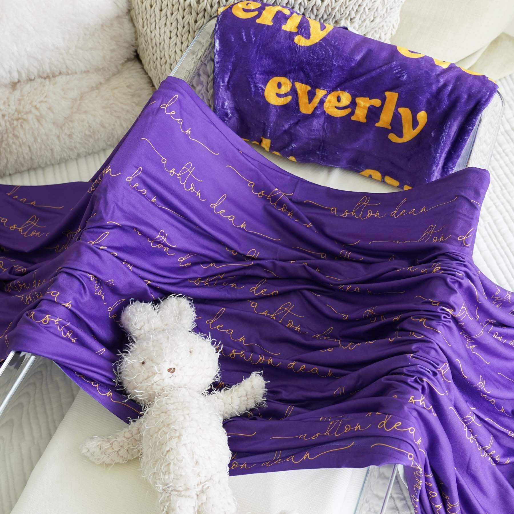  Personalized Tiger Purple Baby Name Swaddle Blanket - Script Only、mySite、layawaytickets