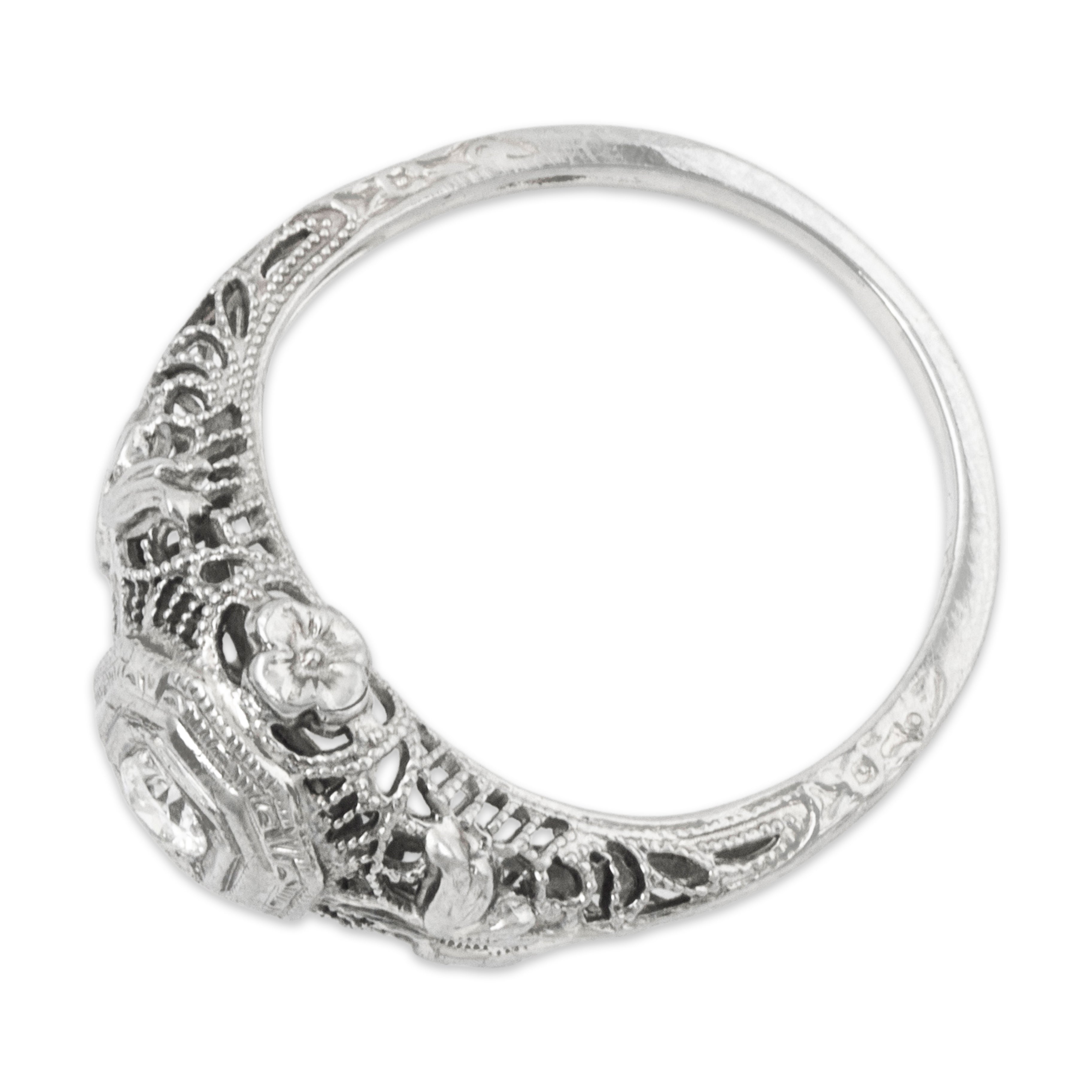 Antique Art Deco 18k White Gold Diamond Openwork Filigree Solitaire Ring 5.00、mySite、hinf8tx79