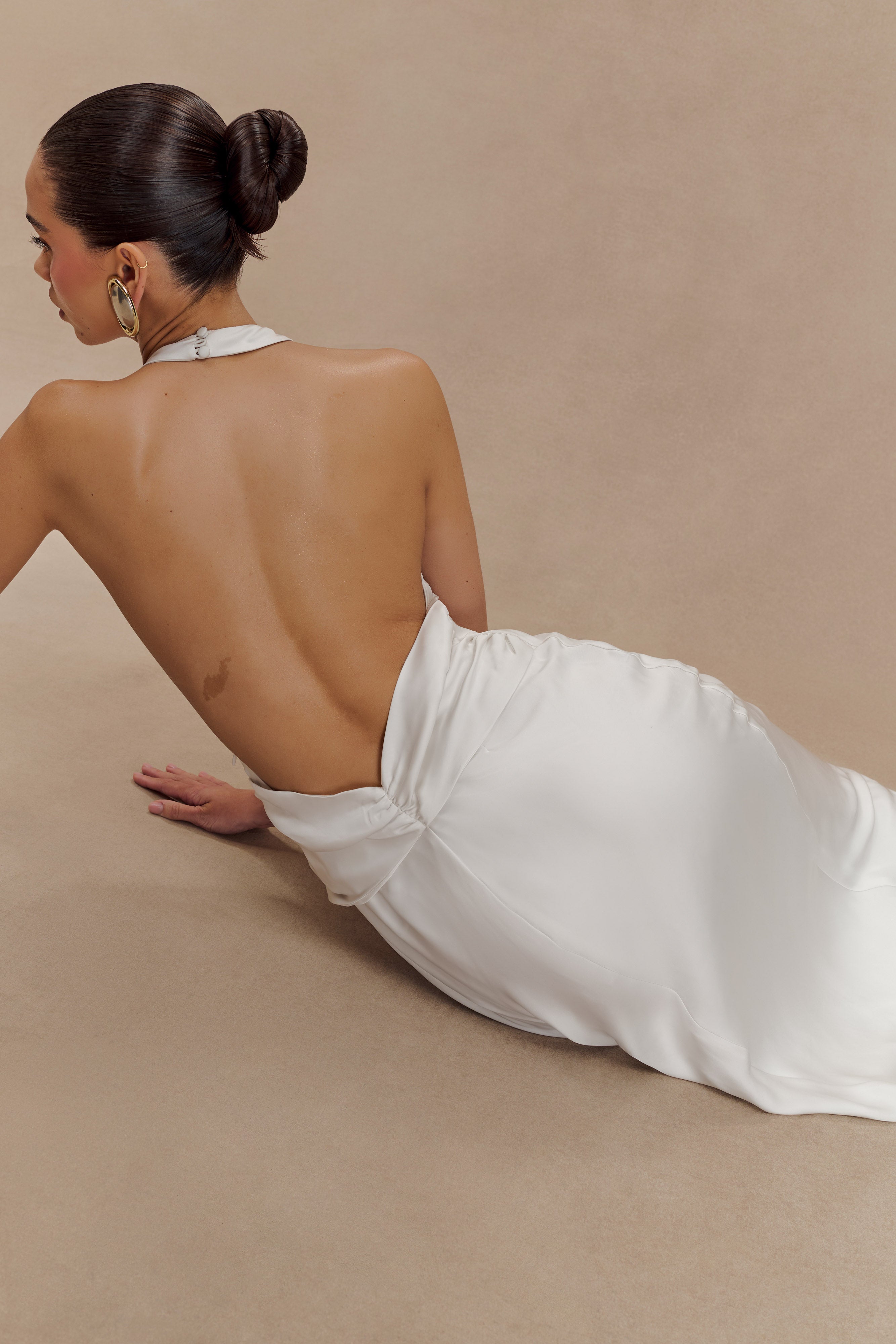 Rinna Satin Halter Maxi Dress - Ivory、mySite、solidvoid
