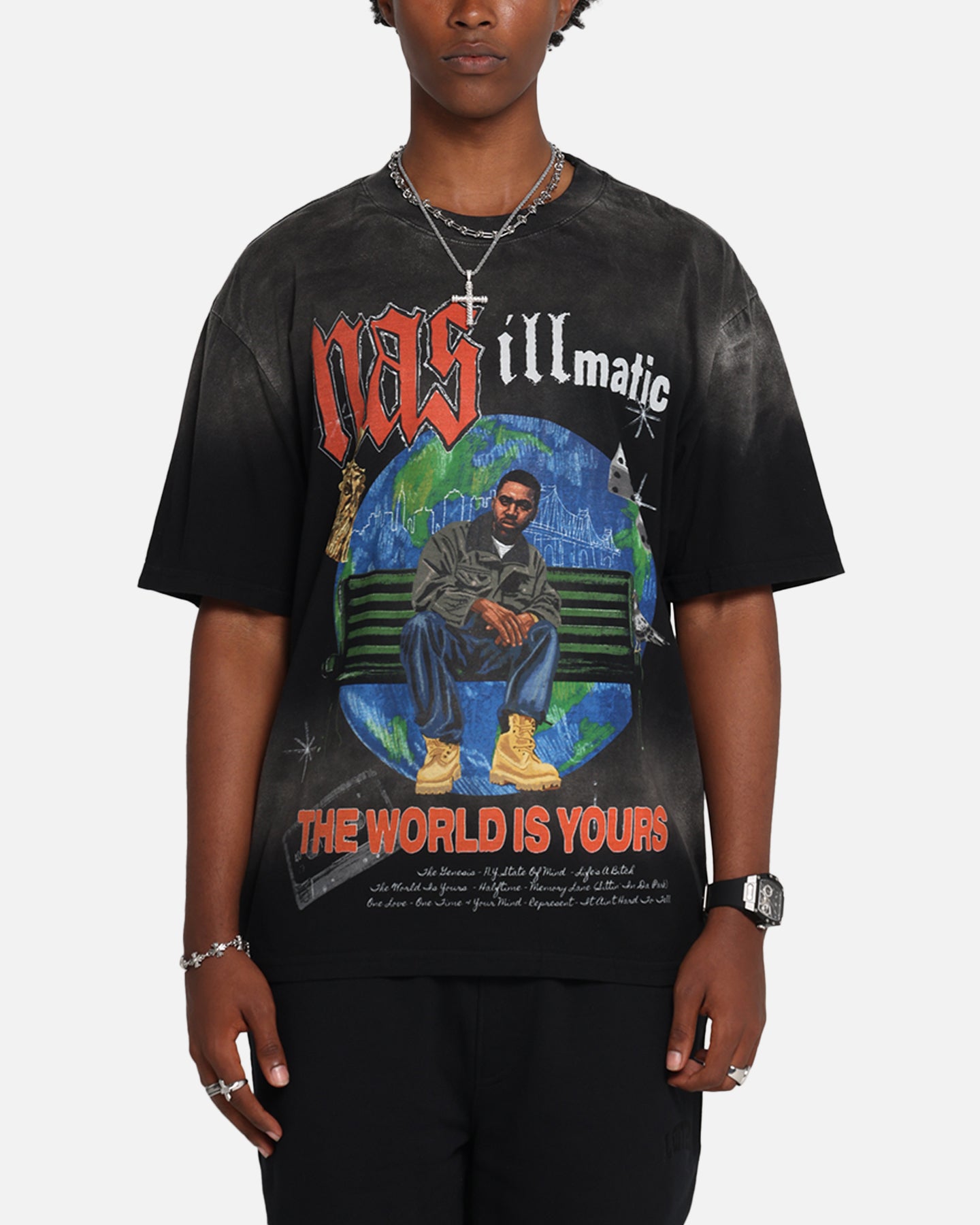 Nas The World Is Yours T-Shirt Washed Black、mySite、zt4zffjzw