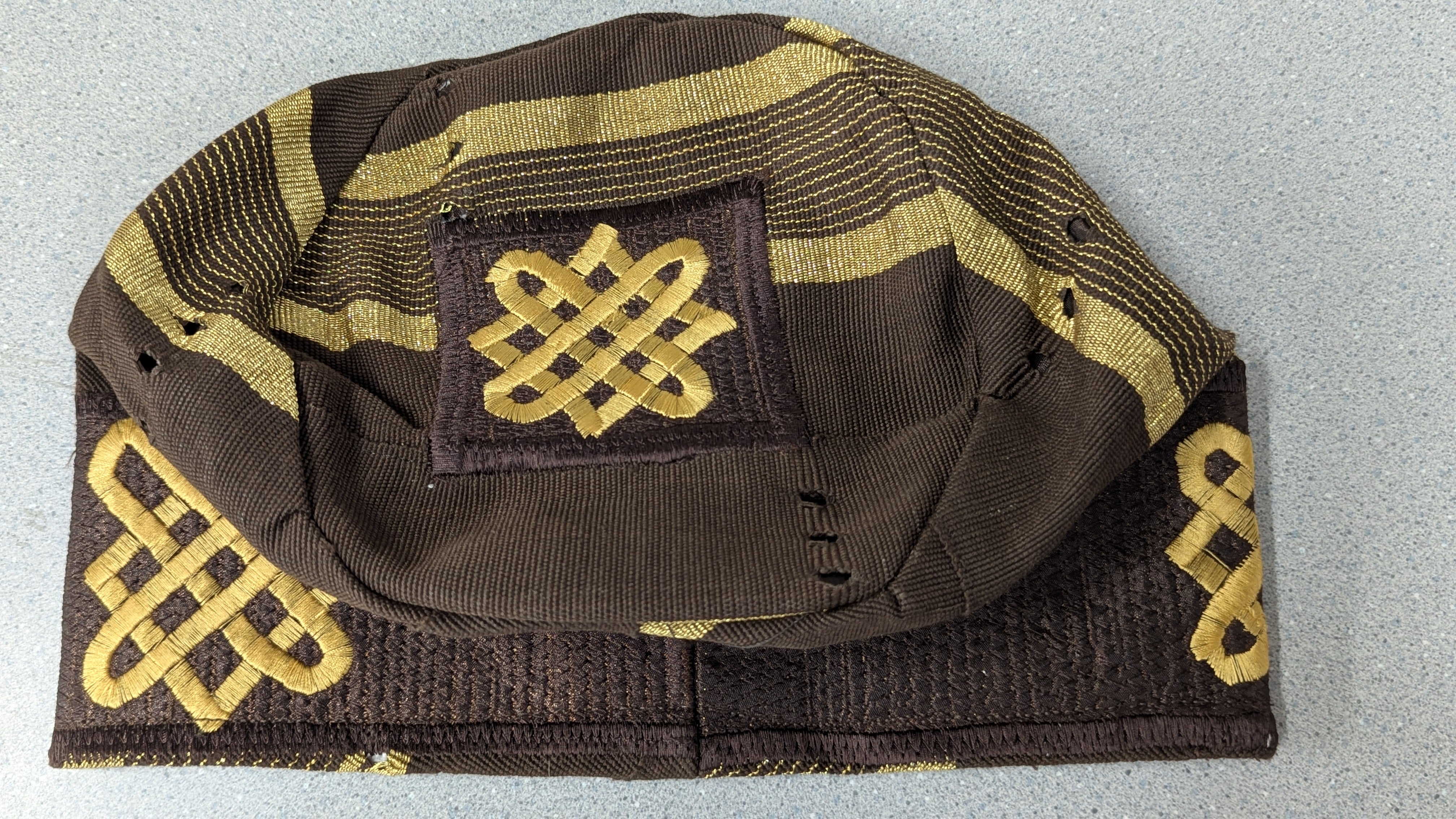 Dupsie's Wadeola Striped Brown and Gold Handwoven Aso Oke Fila kufi cap Hat DPHABG58、mySite、solidvoid