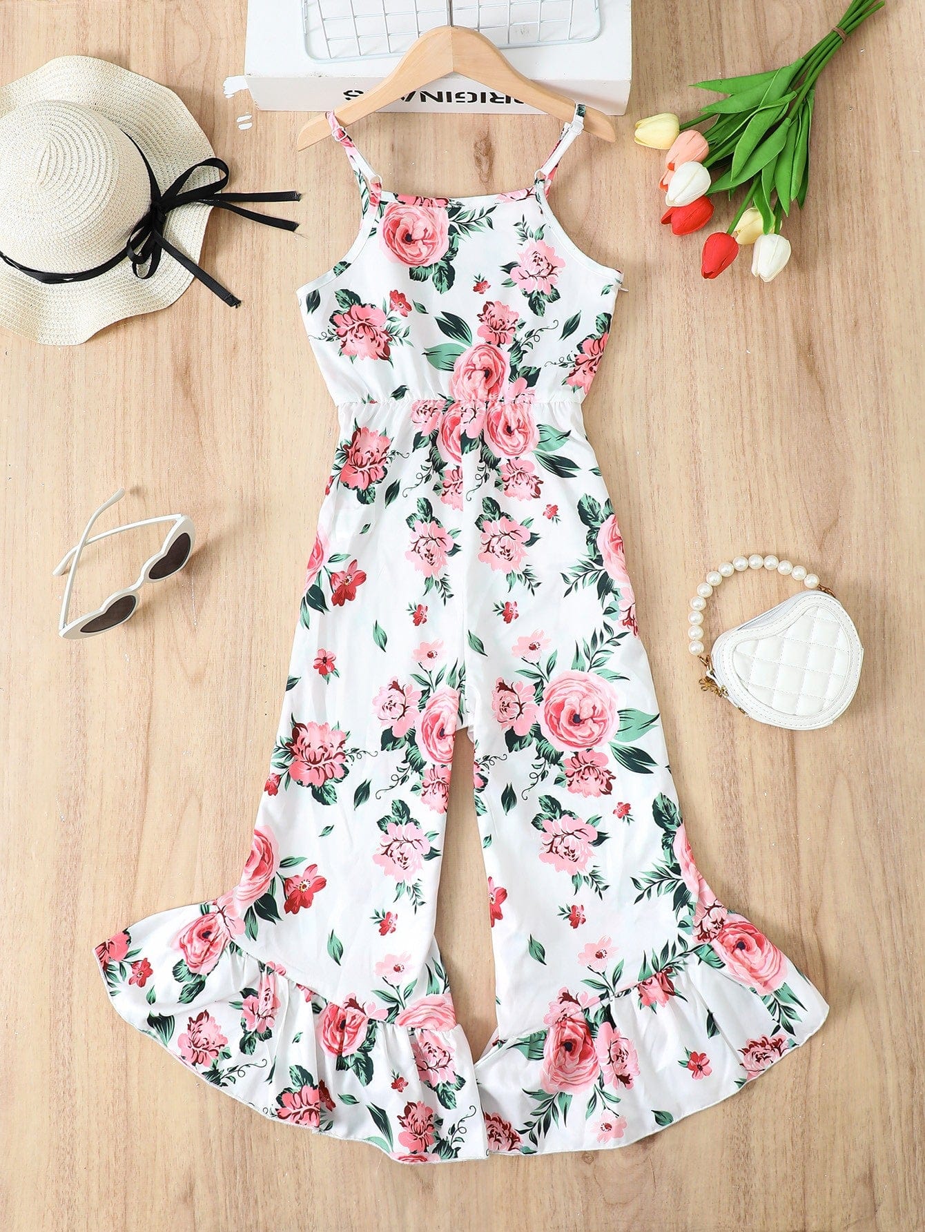 Floral Spaghetti Strap Flare Leg Jumpsuit、mySite、g9winljtr