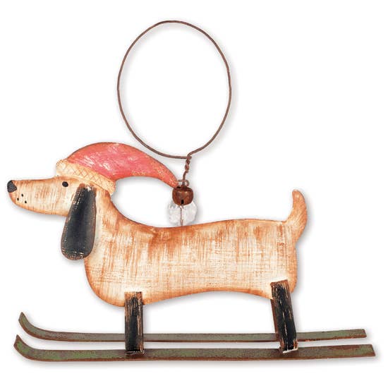 Skiing Weiner Dog or Cat Metal Art Ornament、mySite、g9winljtr