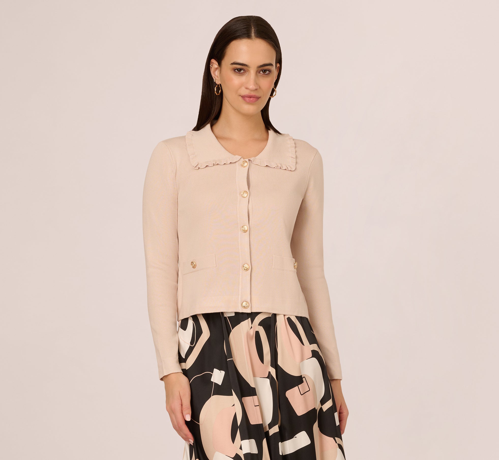 Ruffle Sailor Collar Cardigan In Oat Milk、mySite、solidvoid