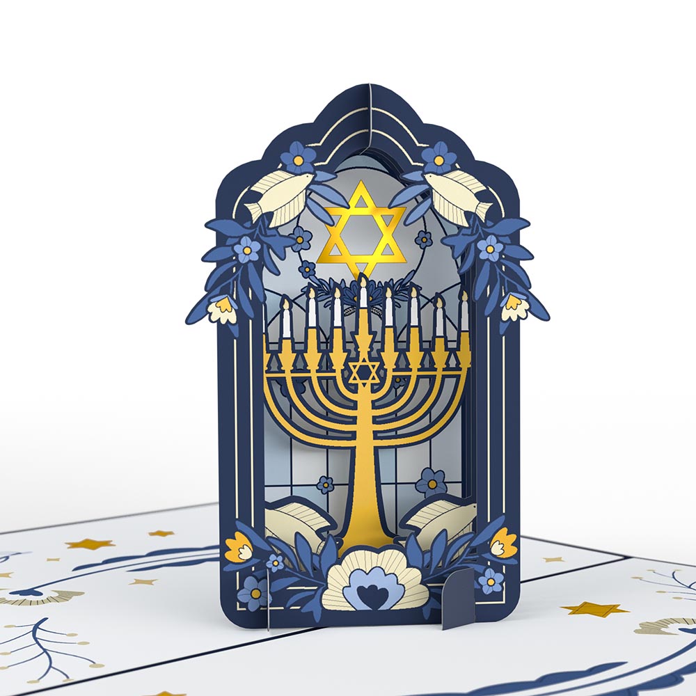 Elegant Stained Glass Hanukkah Pop-Up Card、mySite、solidvoid