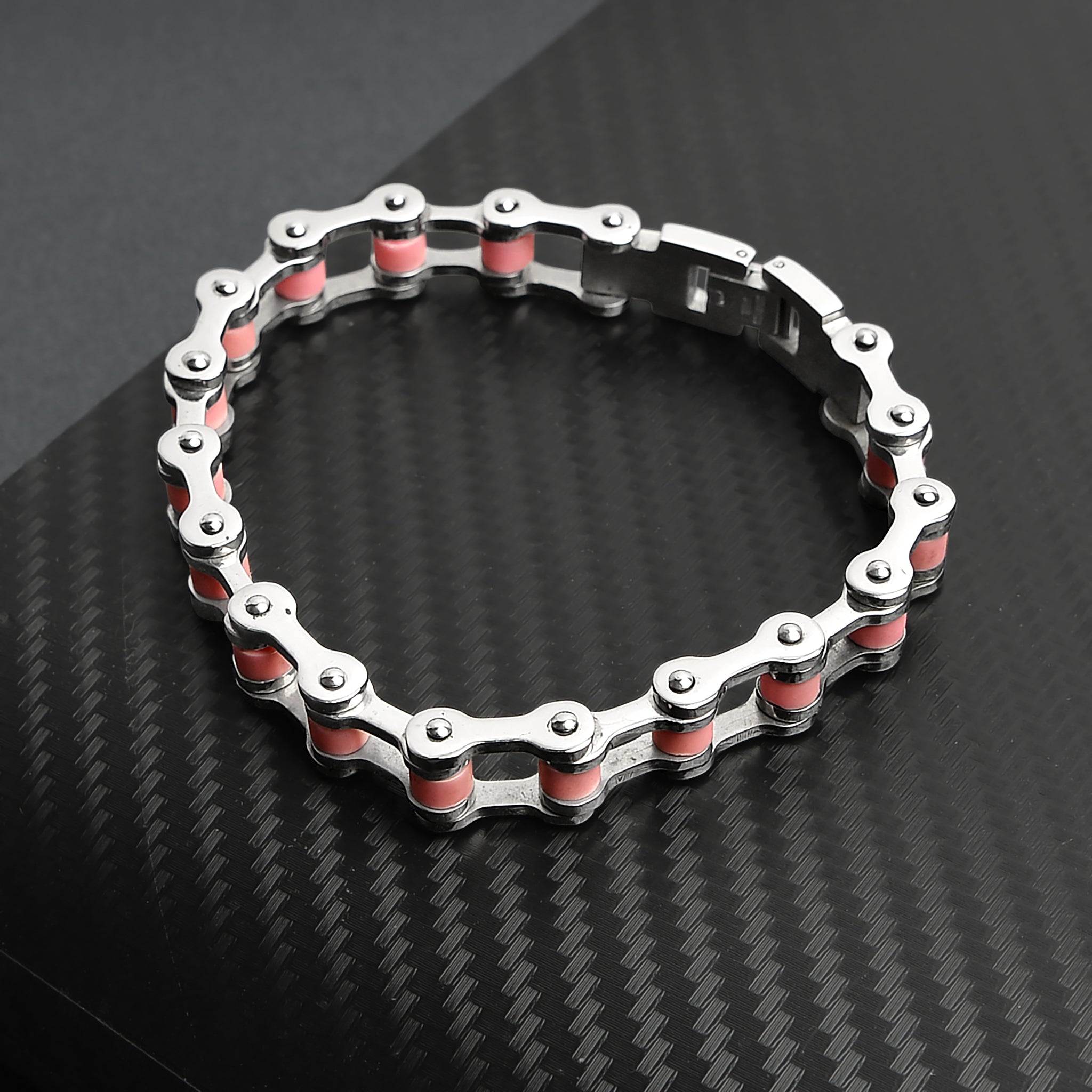 Stainless Steel And Pink Bike Chain Bracelet / BRJ2070、mySite、dreamappss
