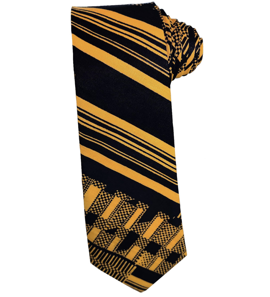 Dupsie's Adom Elegance Black and Gold African Print Kente Necktie and Pocket Square Set-DP4091NT、mySite、solidvoid