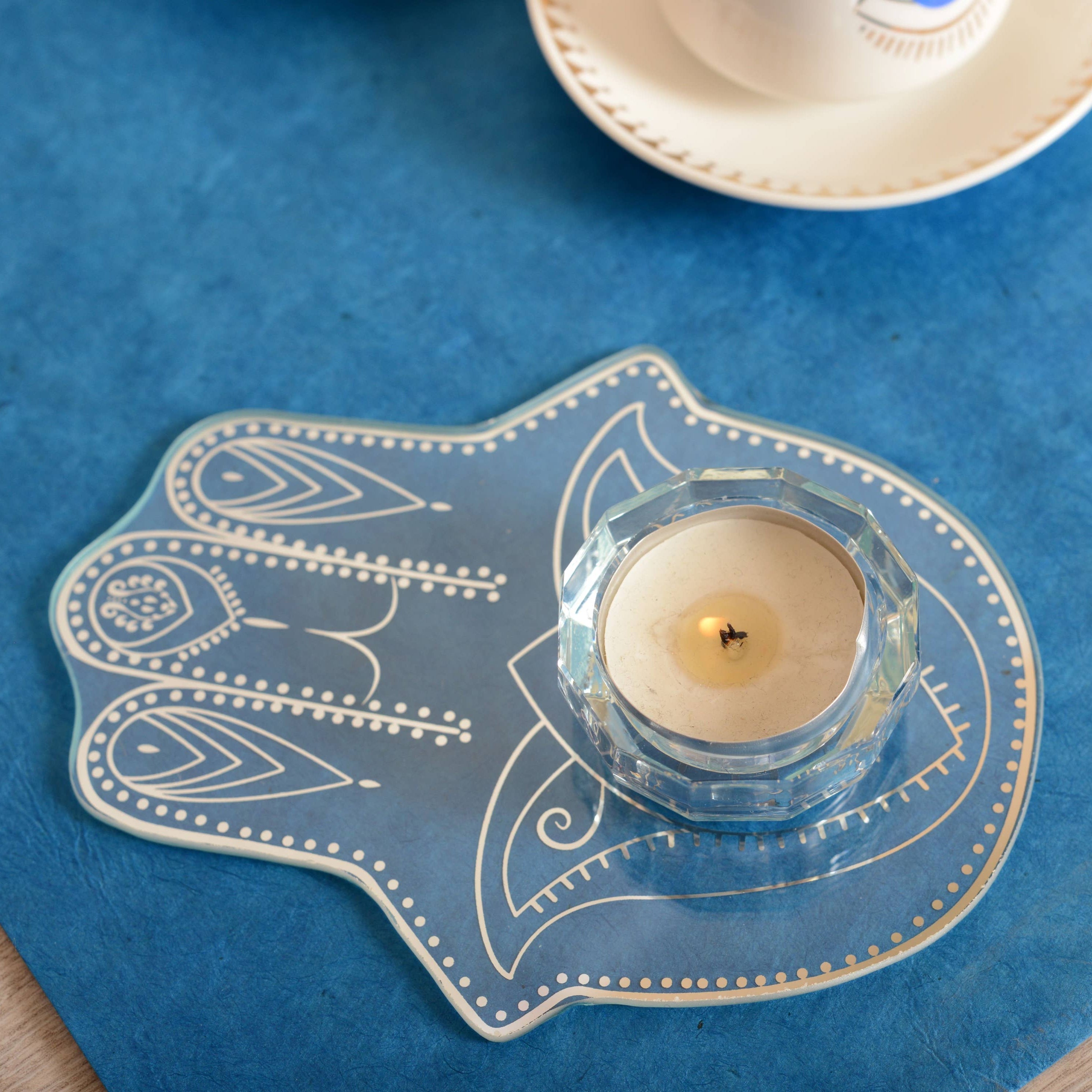 Silver Mirrored Hamsa Candle Holder、mySite、topwebapps