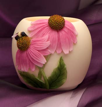 Bumble Bee on Coneflowers Handpainted Votive、mySite、g9winljtr