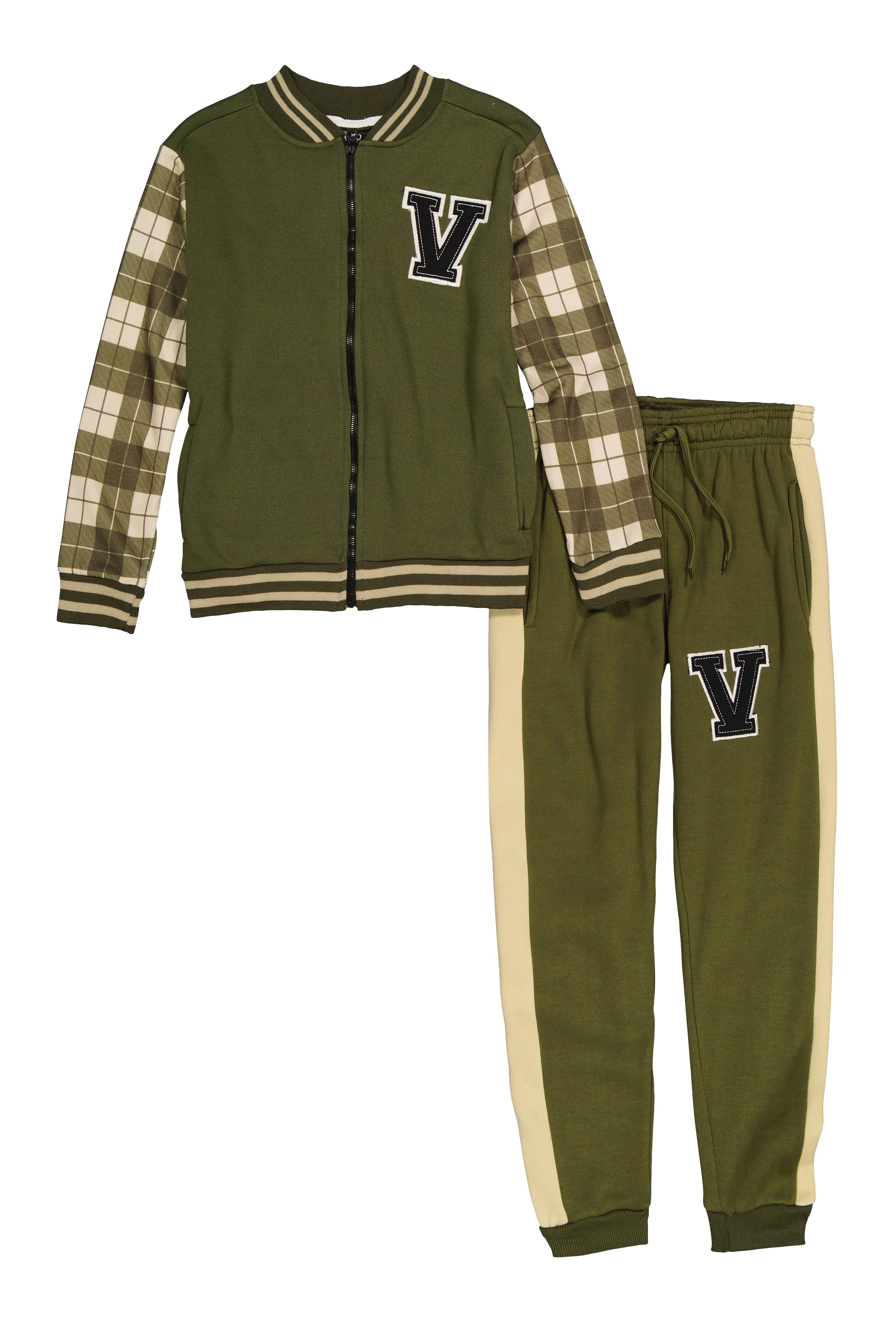 Boys V Initial Plaid Sleeve Jacket and Joggers、mySite、camillekostekn