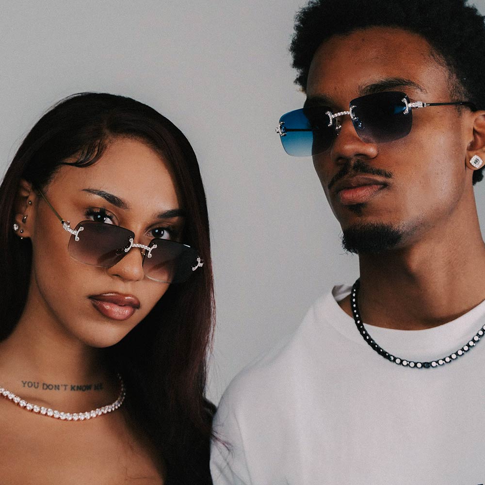 Moissanite Rimless Square Sunglasses 14K Gold、mySite、hinf8tx79