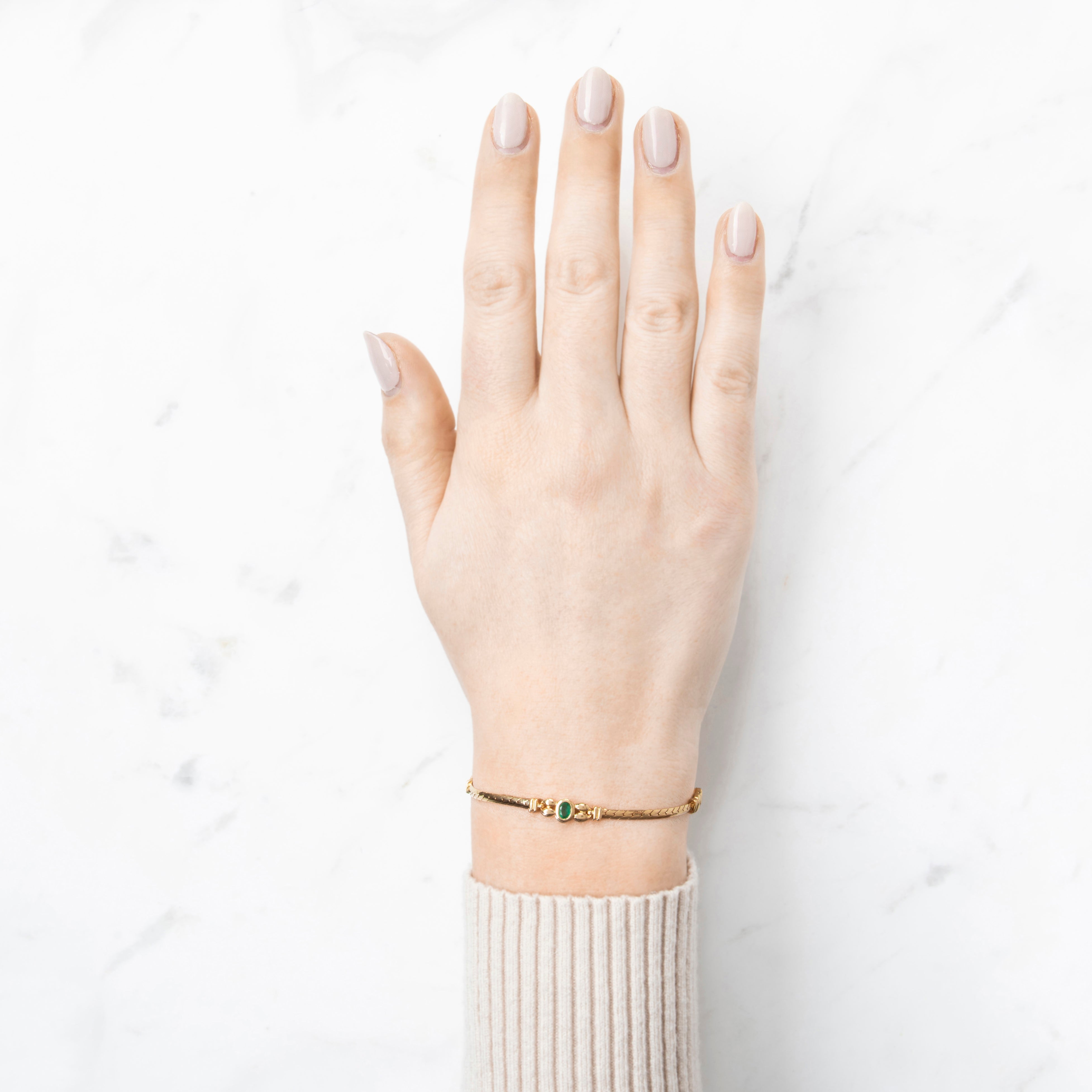 Vintage 14k Yellow Gold Emerald Herringbone Link Station Bracelet 6.75、mySite、hinf8tx79