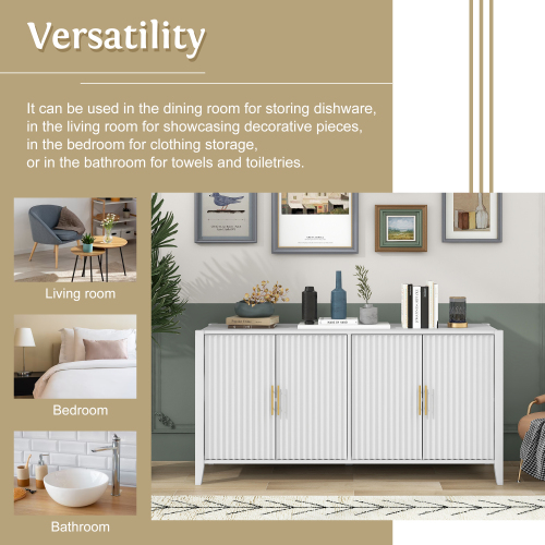 U_Style 63.1''Modern 4-Vertical Wavy Slatted Doors Sideboard,Storage Cabinet With Elegant Design, Solid Wood Legs with Painted,Metal Handles,for Dining Room,Living Room, Kitchen, or Entryway(Black)、、casual