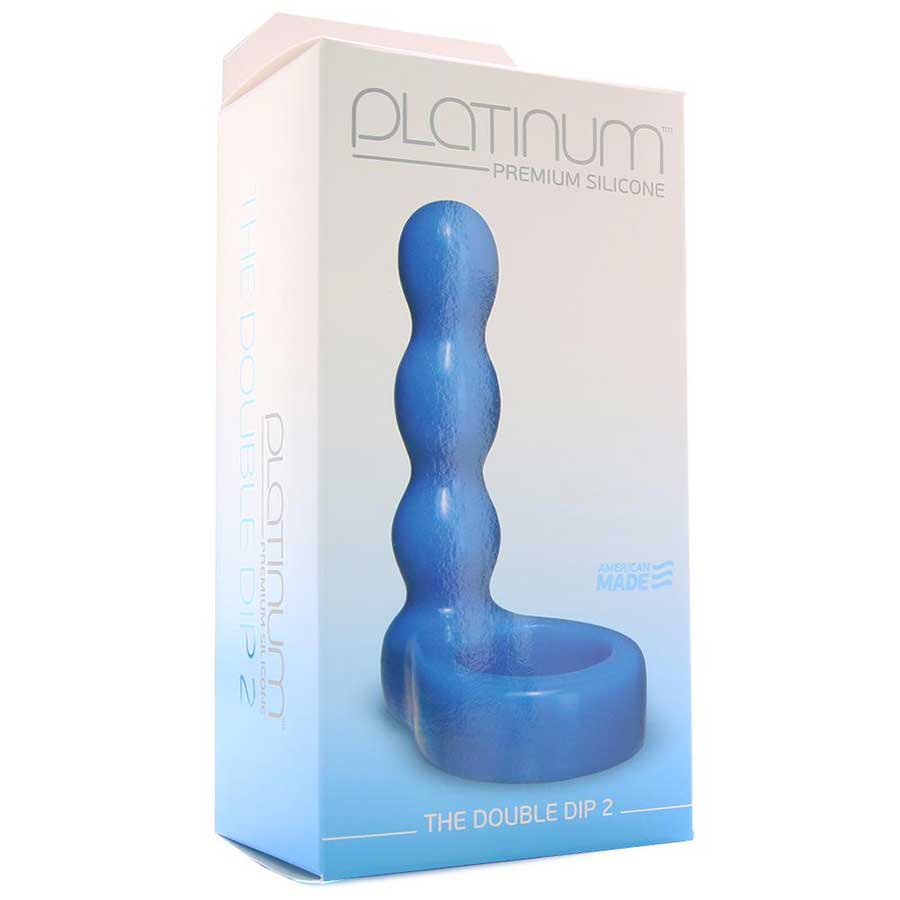 Platinum Silicone The Double Dip 2 Cock Ring Plug in Blue by Doc Johnson、mySite、bottomscart