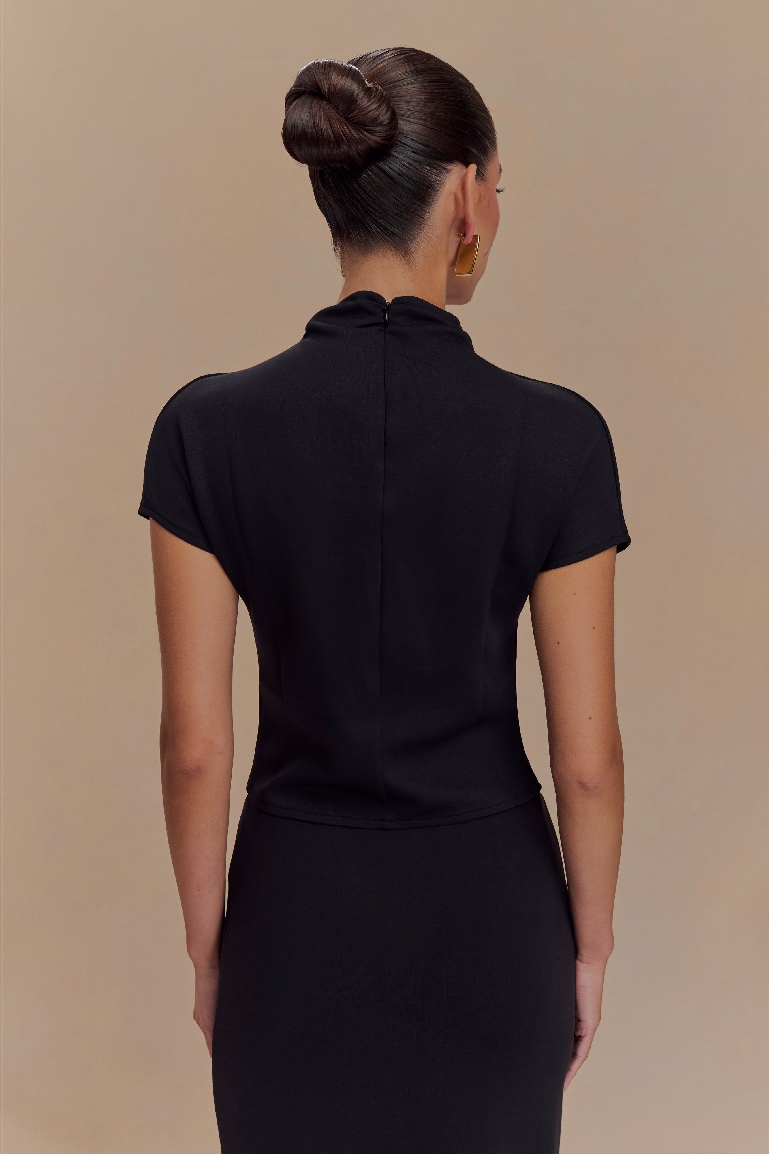 Eris High Neck Scuba Jersey Top - Black、mySite、solidvoid