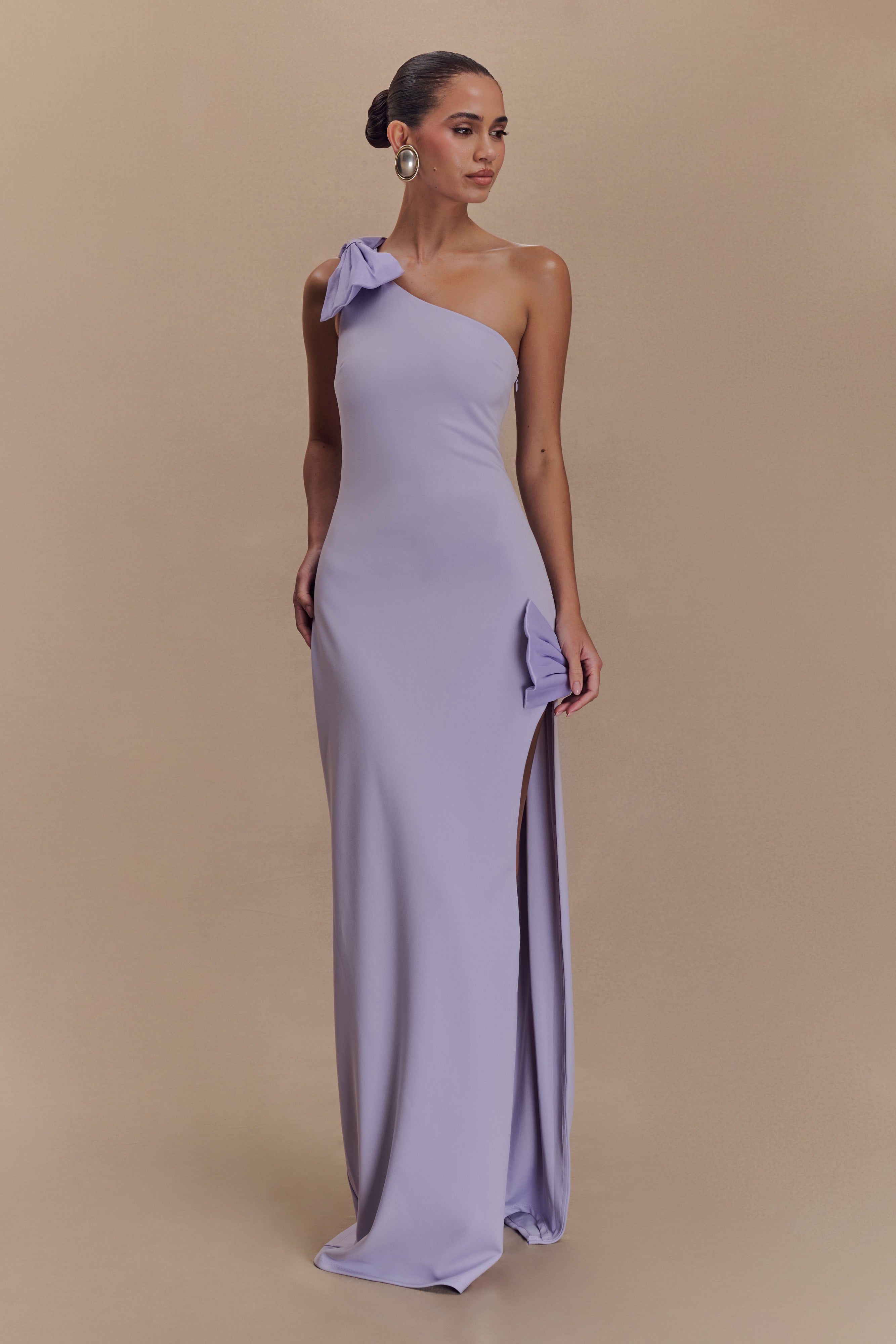 Hallie One Shoulder Bow Maxi Dress - Lilac、mySite、solidvoid