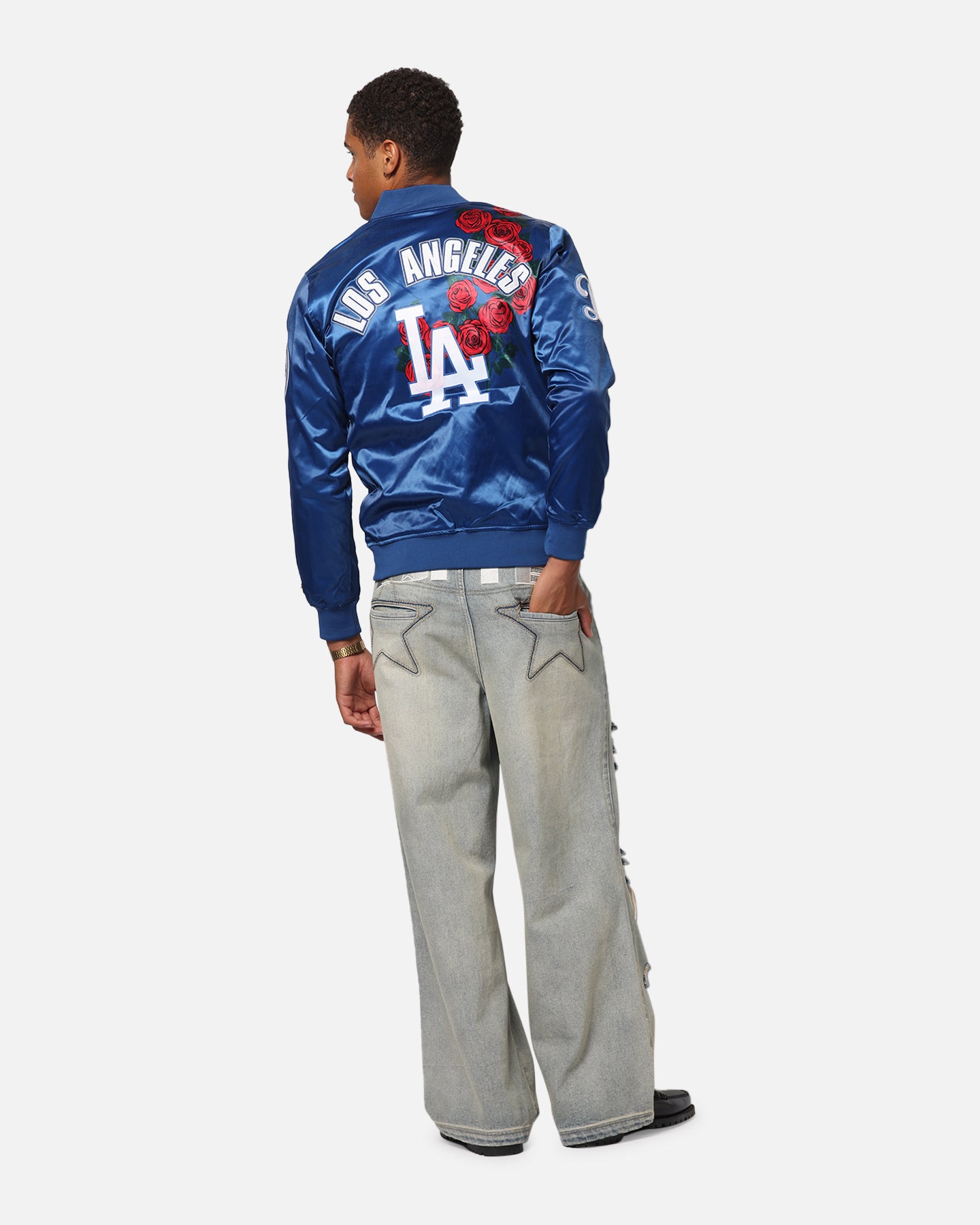 Pro Standard Los Angeles Dodgers Roses Satin Jacket Dark Blue、mySite、zt4zffjzw