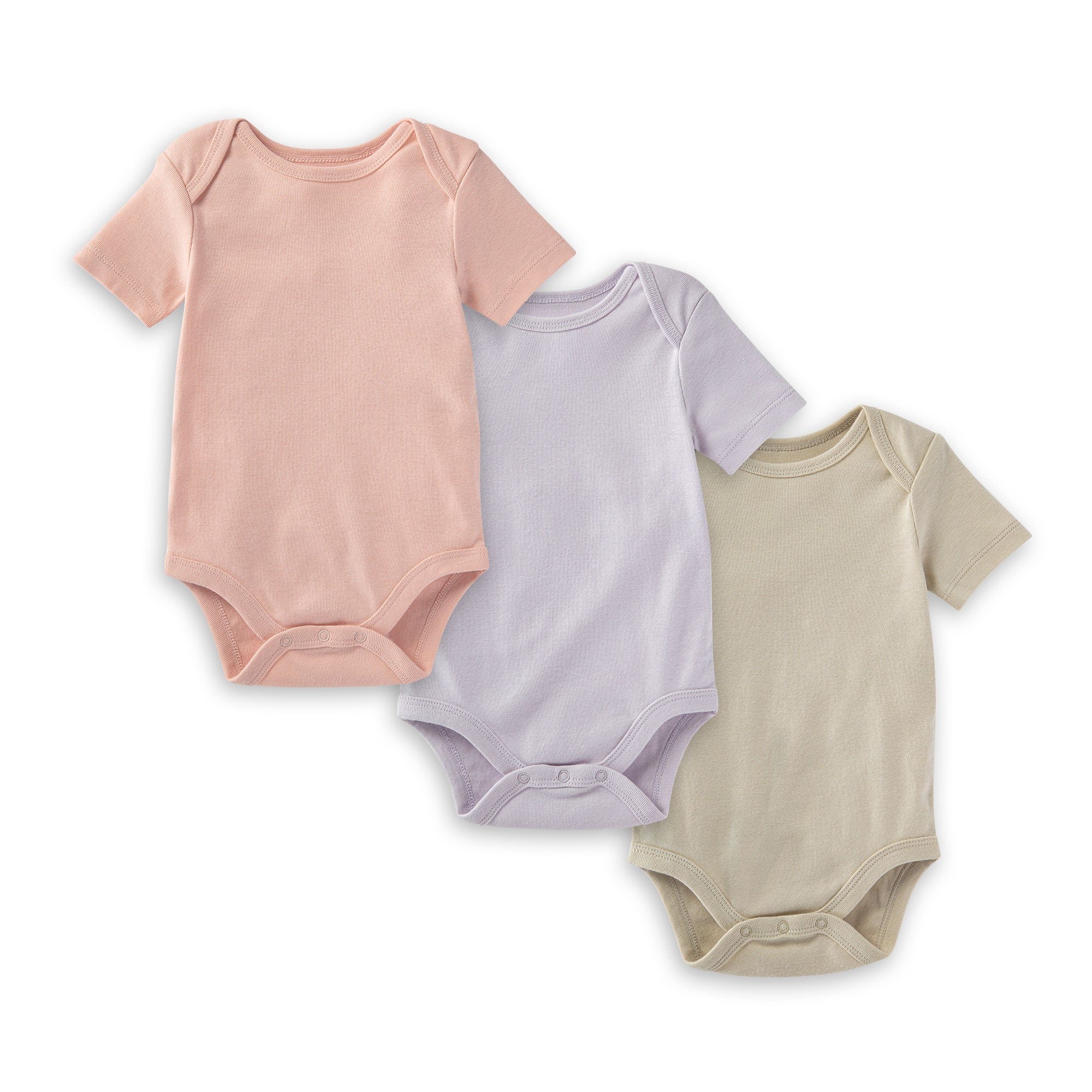 Organic Solid Short Sleeve Bodysuits - Set of 3 - Pink Sand、mySite、g9winljtr