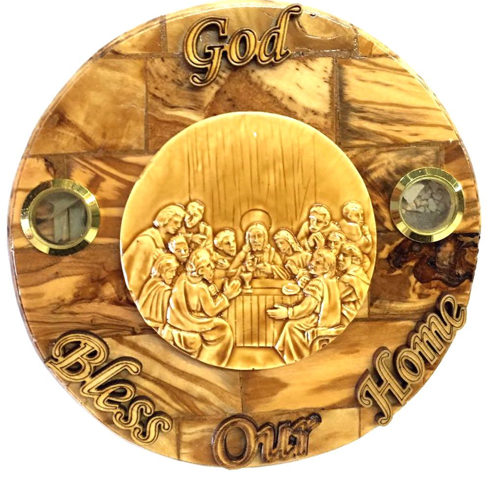  Round Olive Wood Last Supper Plaque Hand Made in Bethlehem Holy Land with Alabaster. (6 inches Diameter)、mySite、elrpsem3k