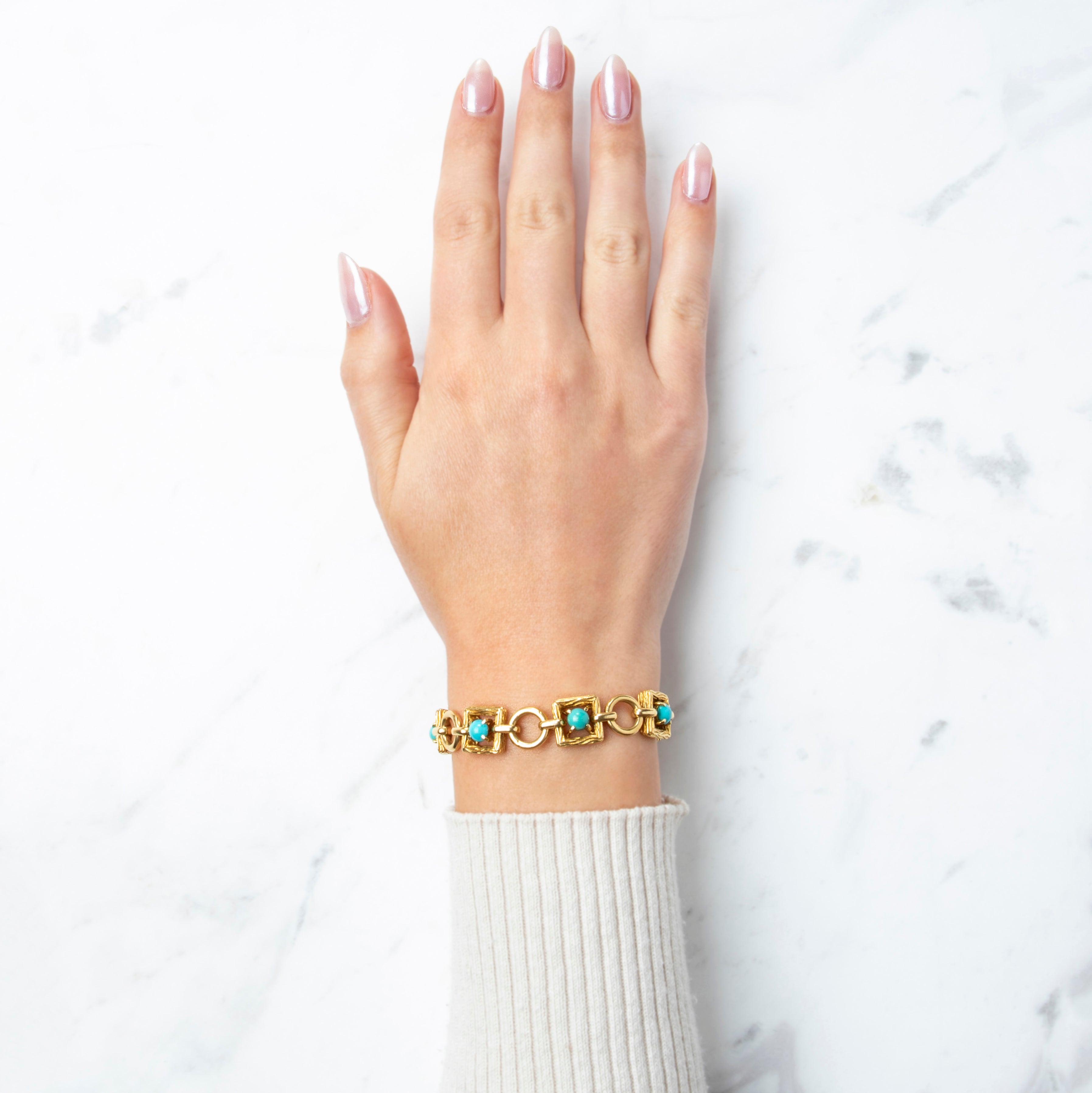 Heavy & Rare Tiffany & Co. 18k Yellow Gold Turquoise Mid Century Bracelet 6、mySite、hinf8tx79