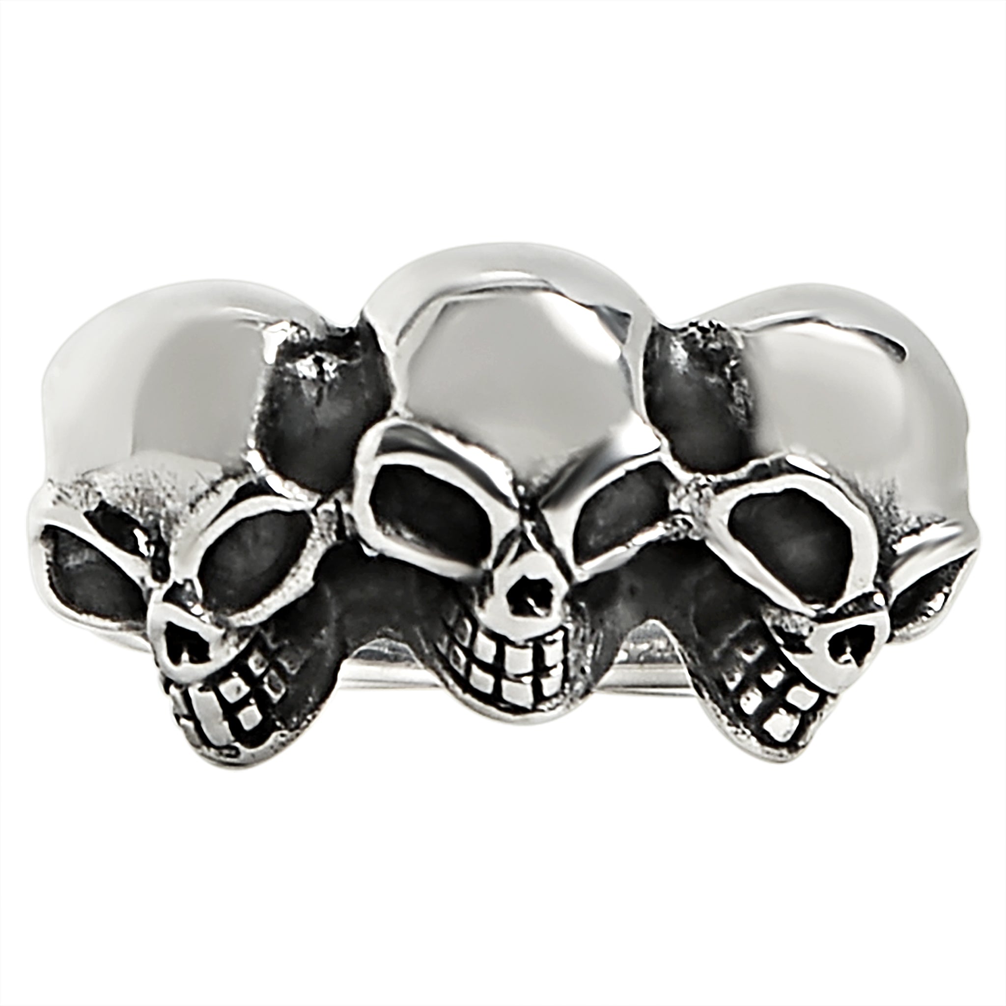 Sterling Silver Triple Black Eyed Skulls Ring / SSR0009、mySite、dreamappss