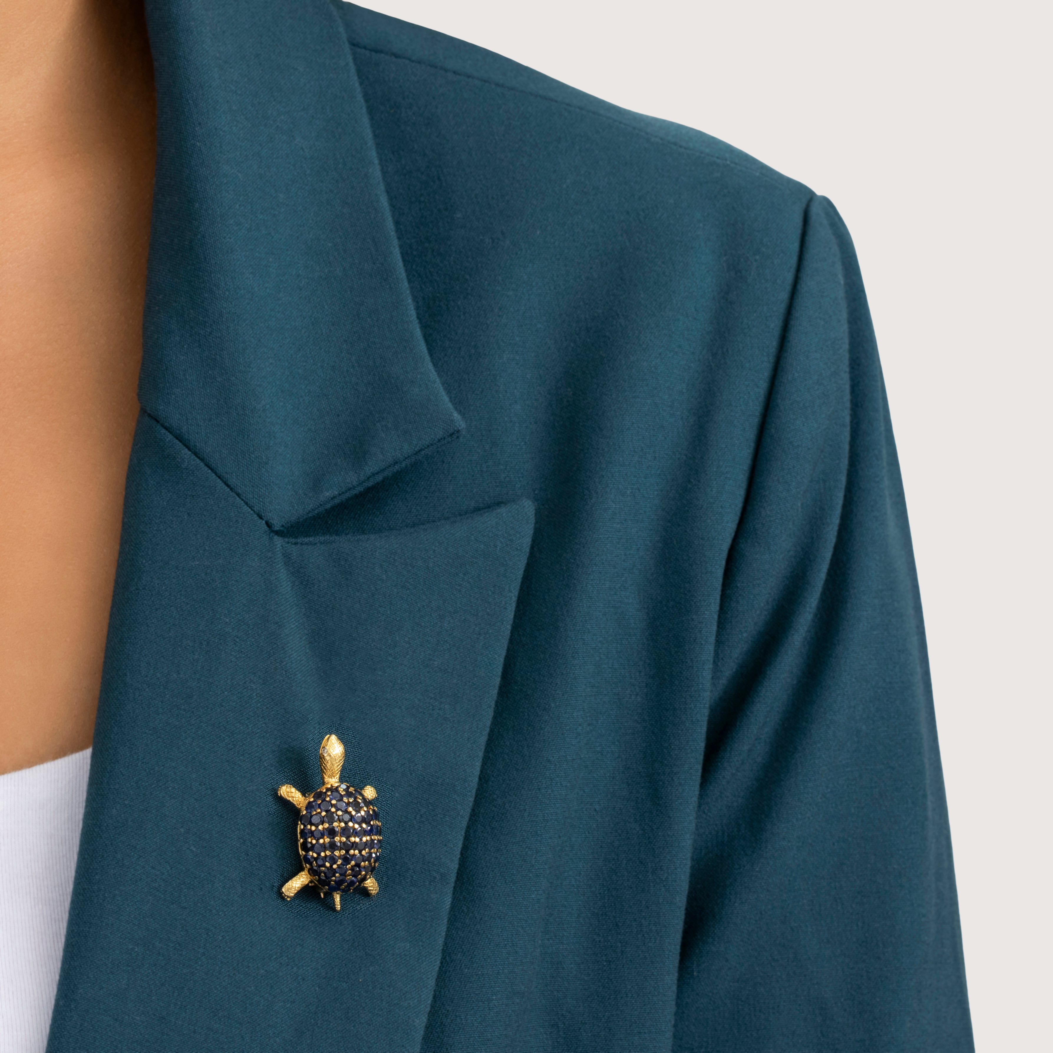 Vintage Heavy 18k Yellow Gold 3.3cttw Sapphire Diamond Delightful Turtle Brooch、mySite、hinf8tx79