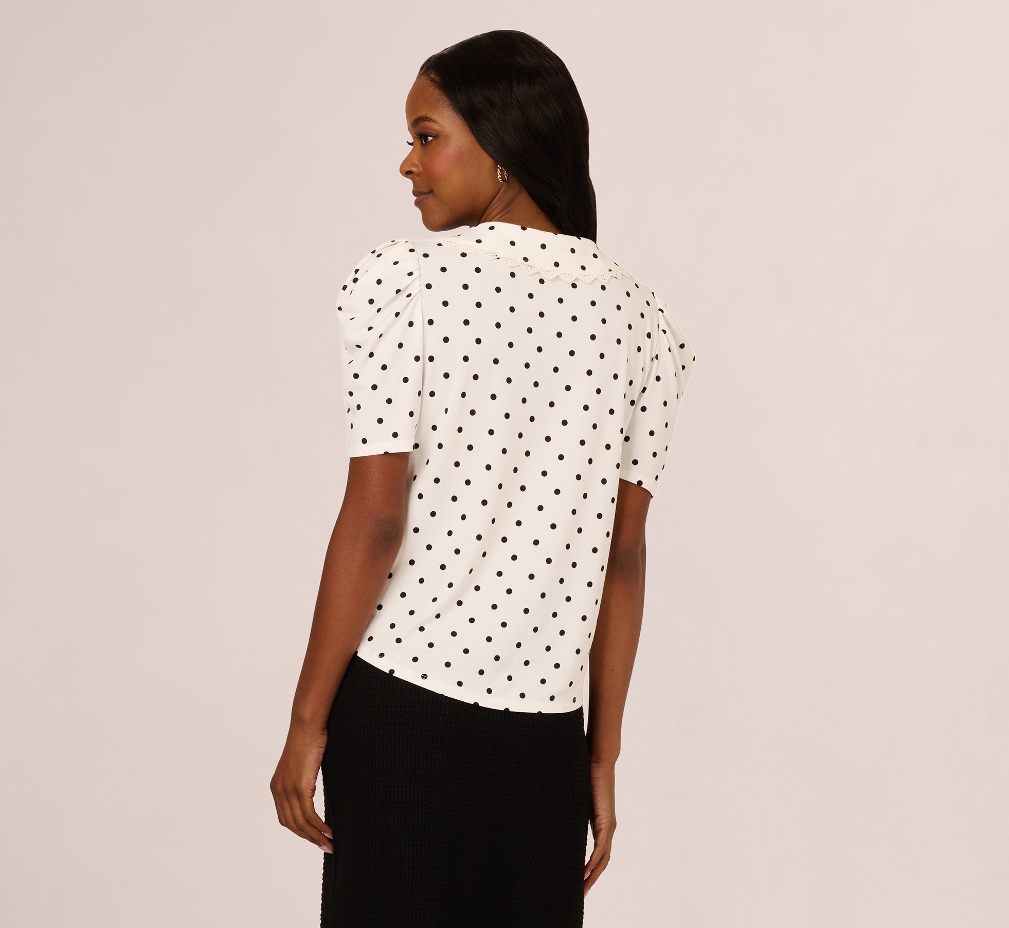 Puff Sleeve Peter Pan Collar Top In Ivory Black Timeless Dot、mySite、solidvoid