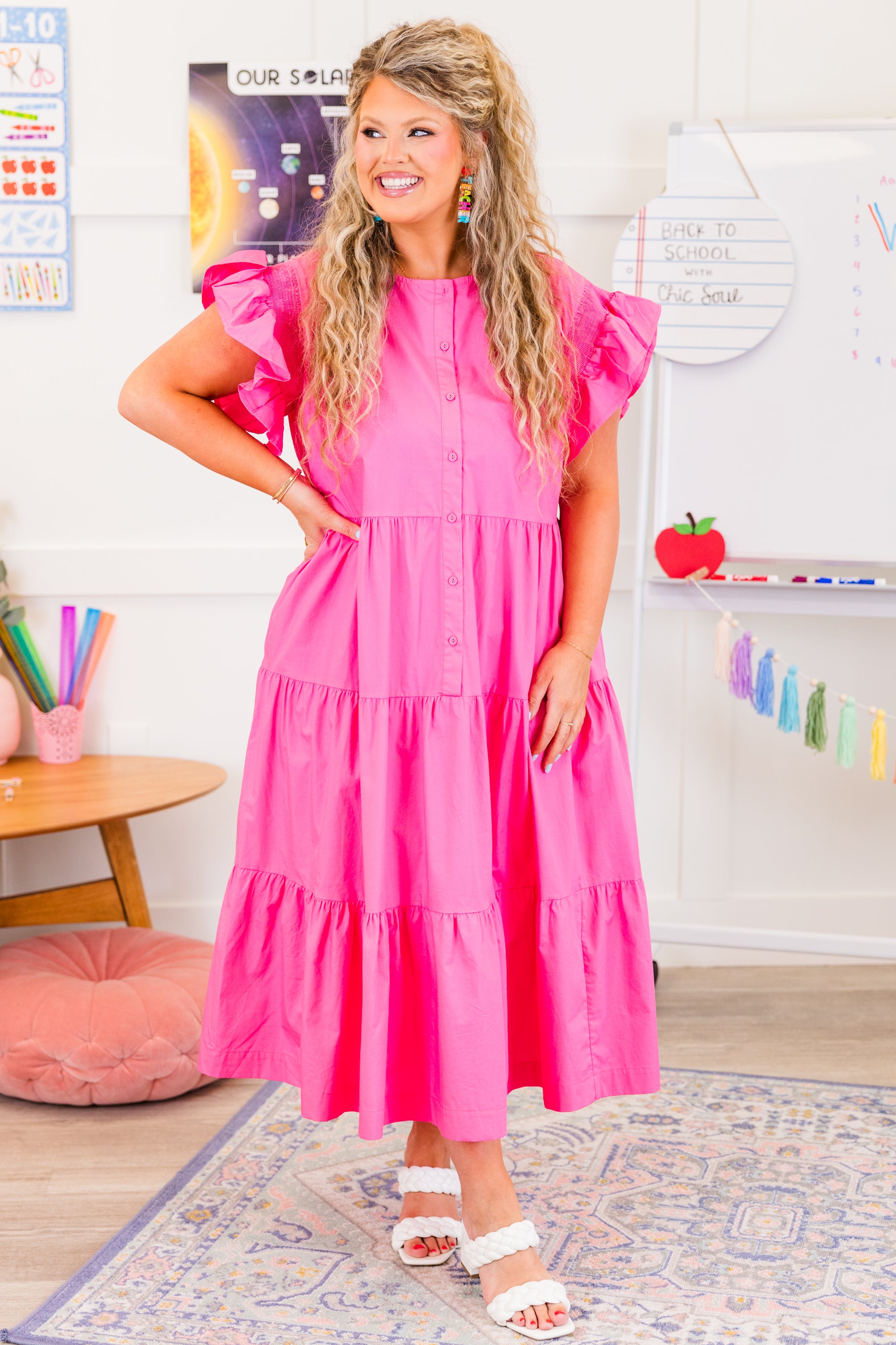  Blushing Button Midi Dress, Hot Pink、mySite、justintrudeaud